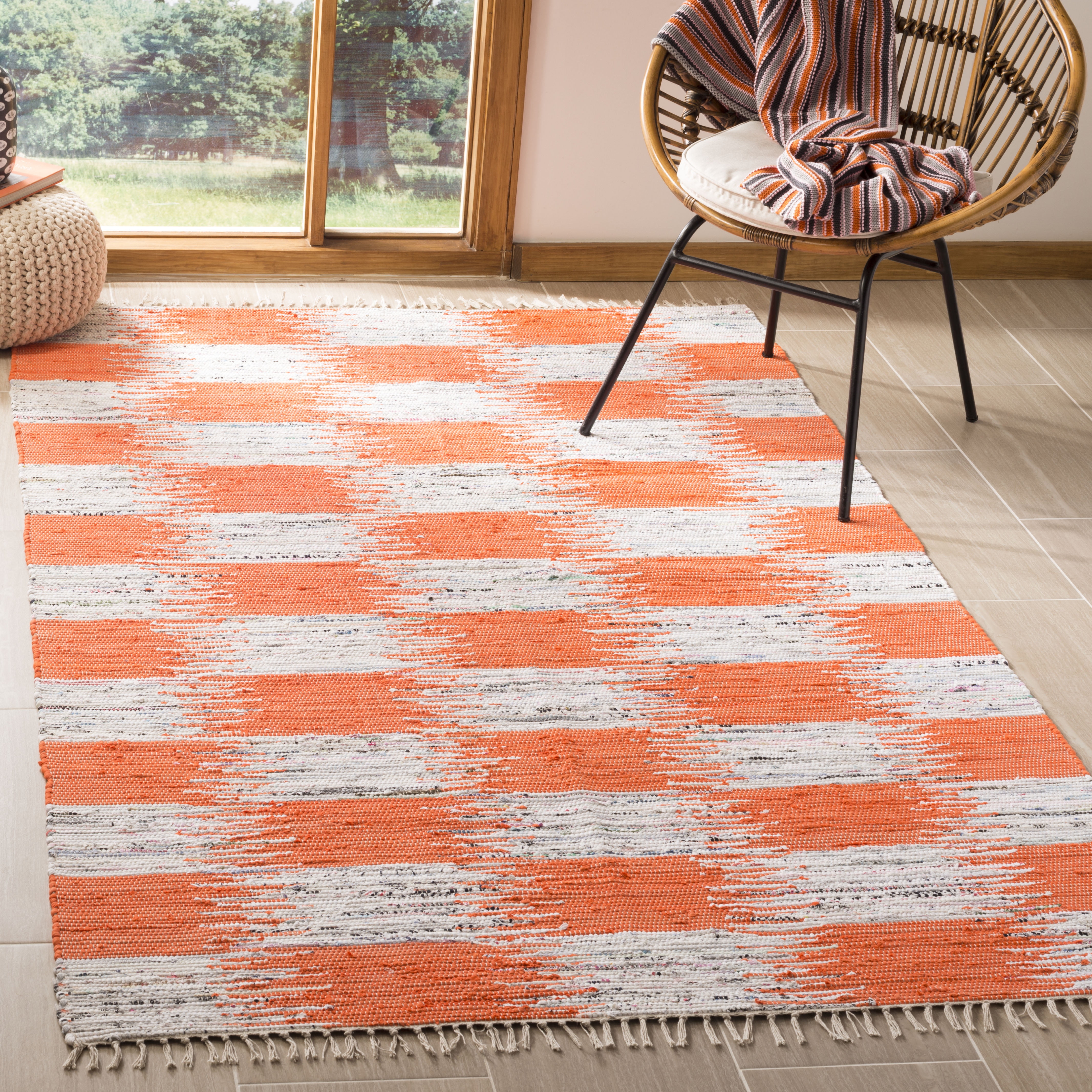 SAFAVIEH Montauk Eglantine Checkered Cotton Area Rug, Orange/Multi, 4' x 6'