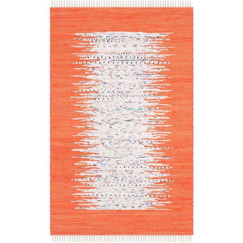 SAFAVIEH Montauk Tennyson Braided Border Cotton Area Rug, Ivory/Orange, 5' x 8'