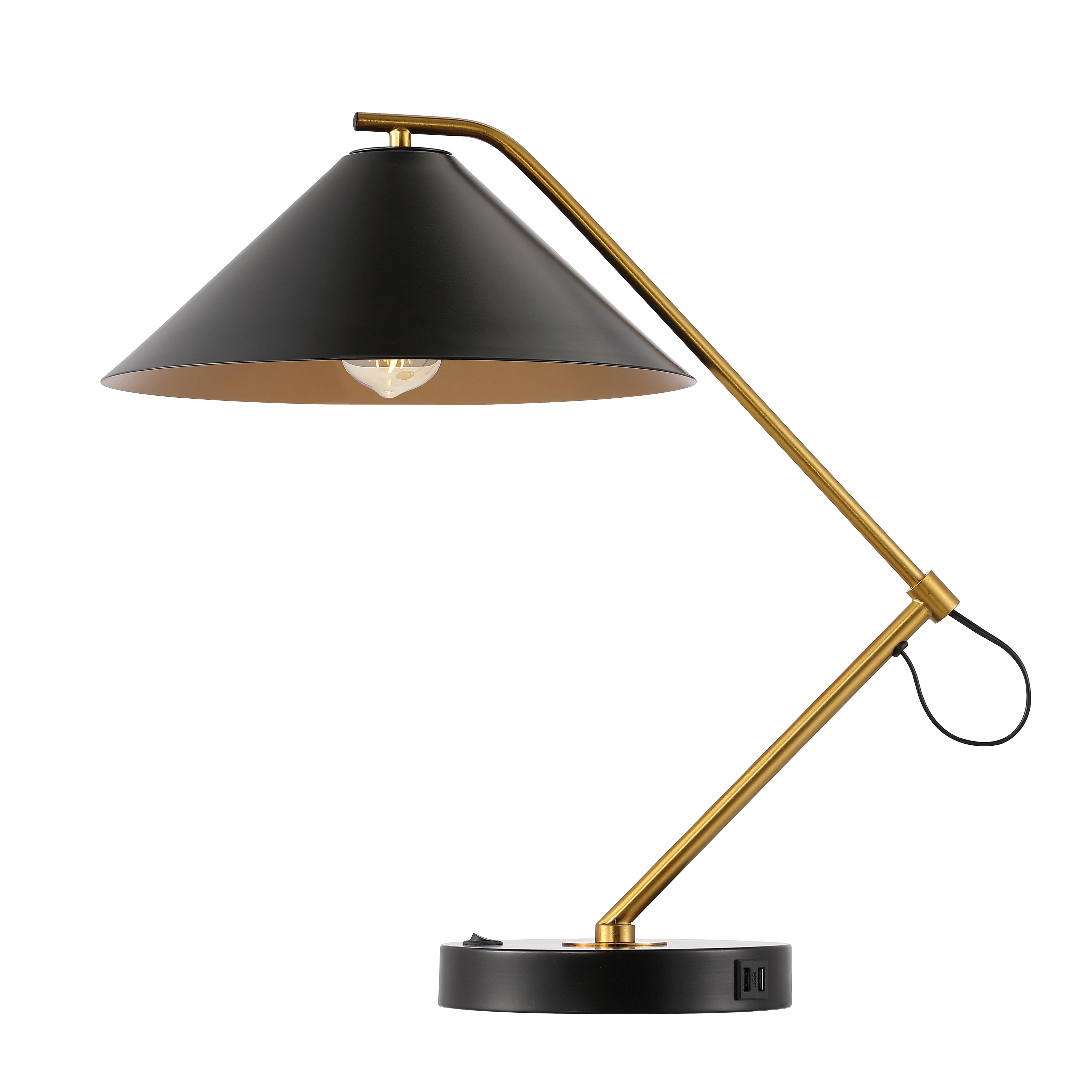 SAFAVIEH Moseby 21 in. Glam Black Metal USB Port Table Lamp with Black Shade