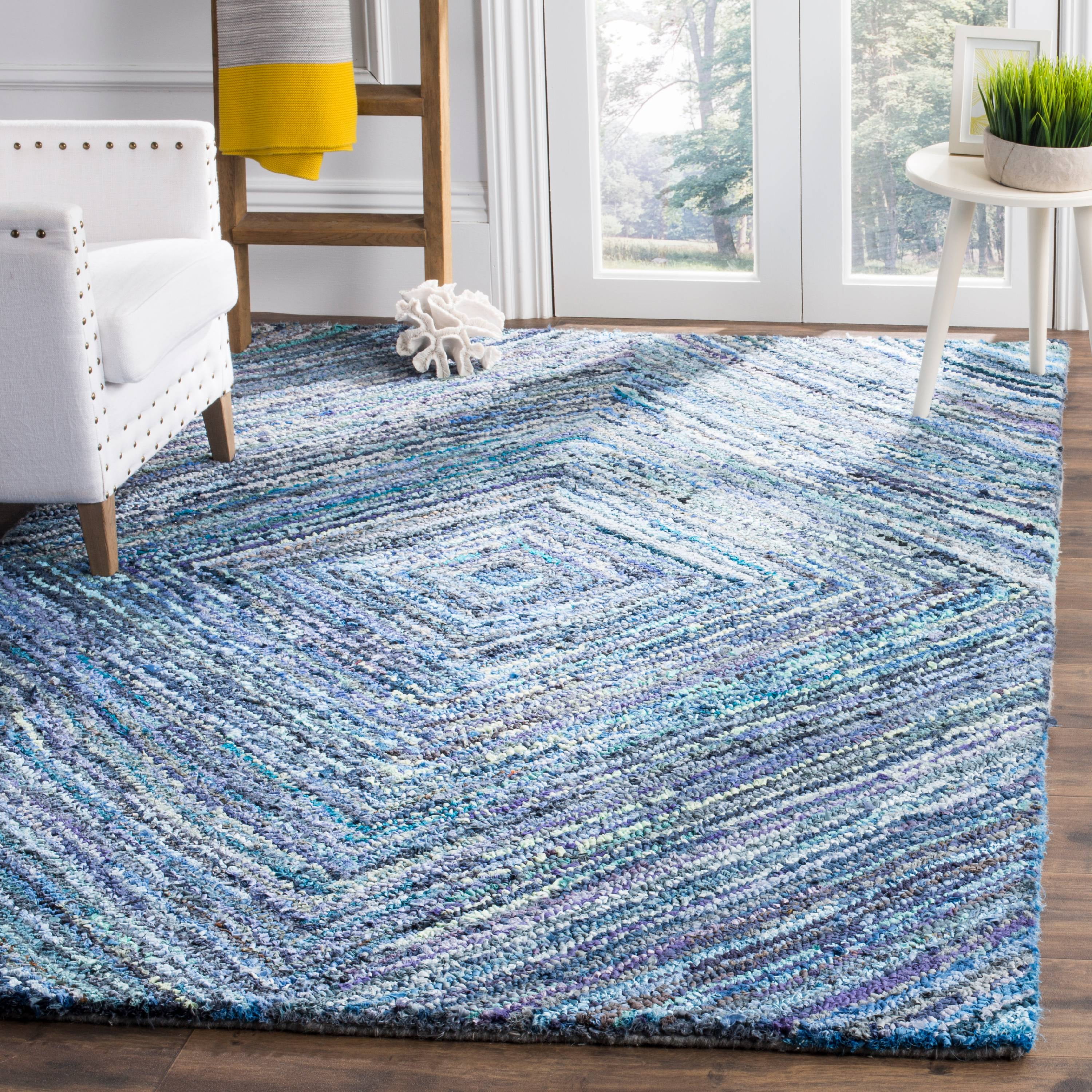 SAFAVIEH Nantucket Mia Geometric Diamonds Cotton Area Rug, Blue, 3' x 5'