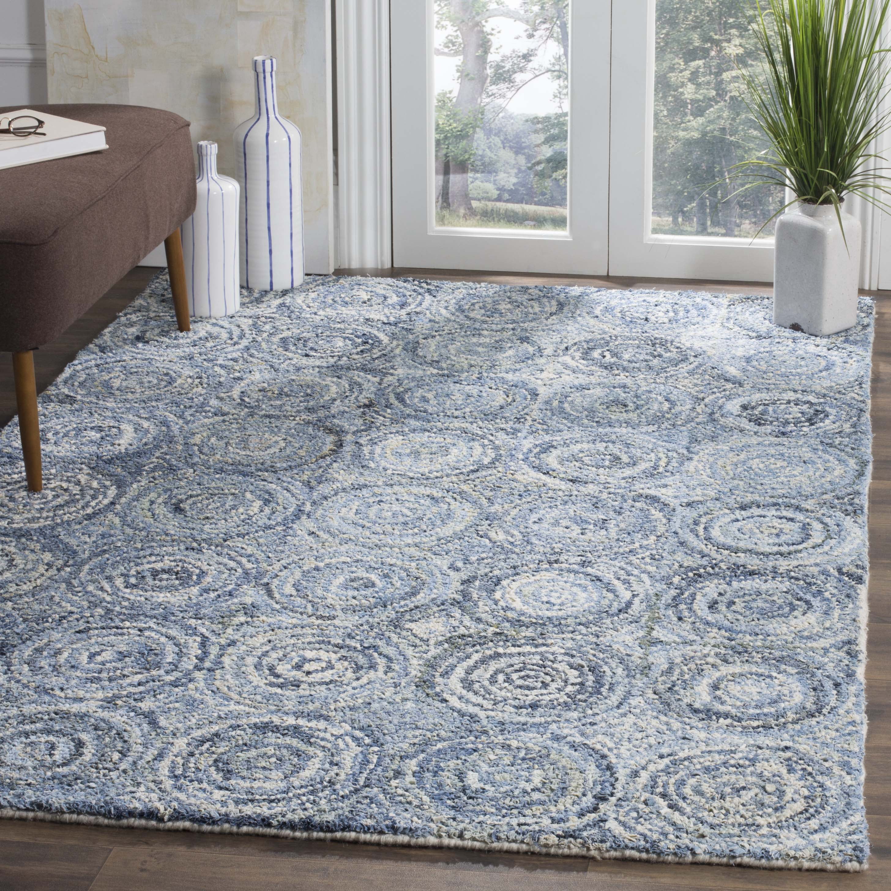 SAFAVIEH Nantucket Sandford Geometric Circles Cotton Area Rug, Blue, 4' x 6'