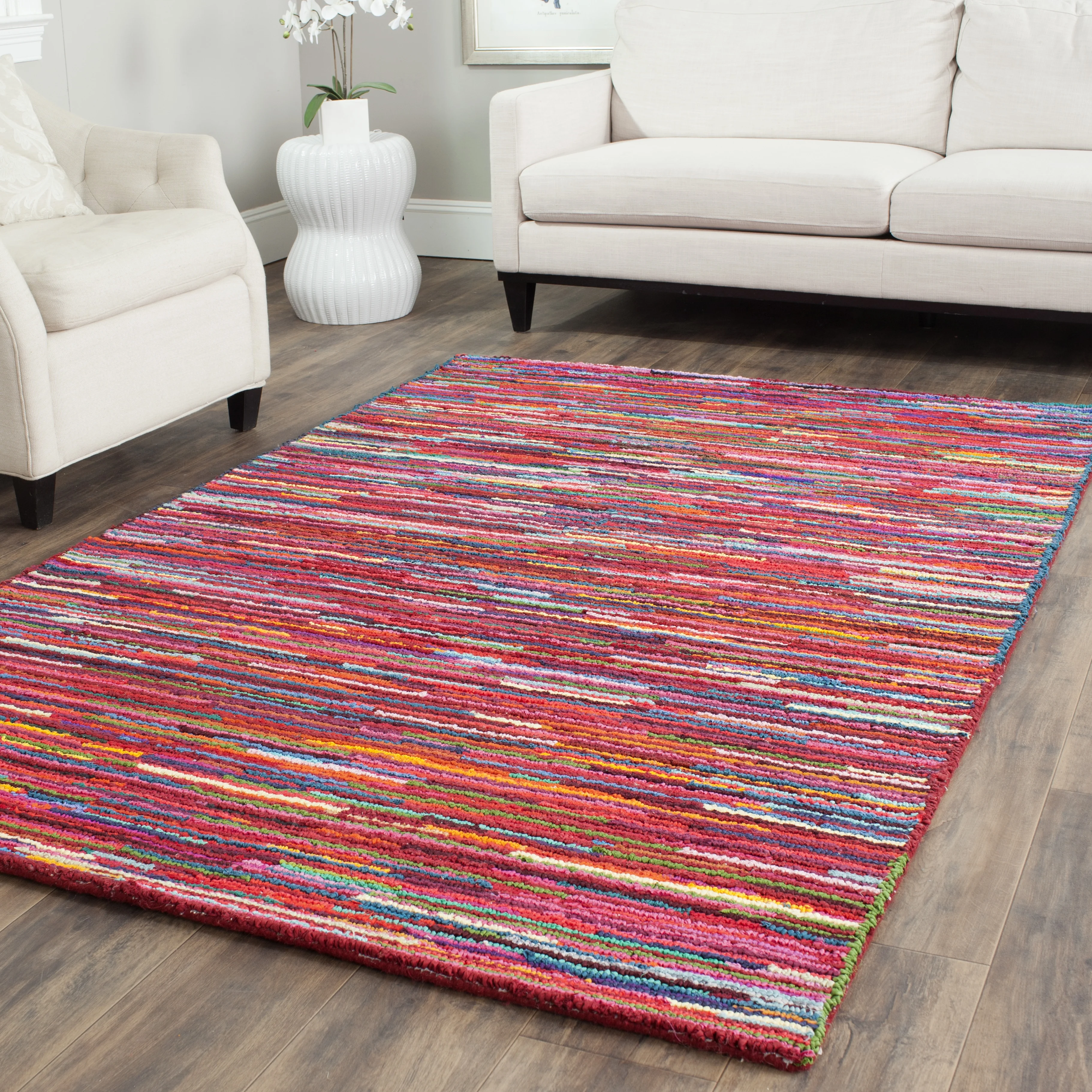 SAFAVIEH Nantucket Tanzil Striped Cotton Area Rug, Pink/Multi, 5' x 8'
