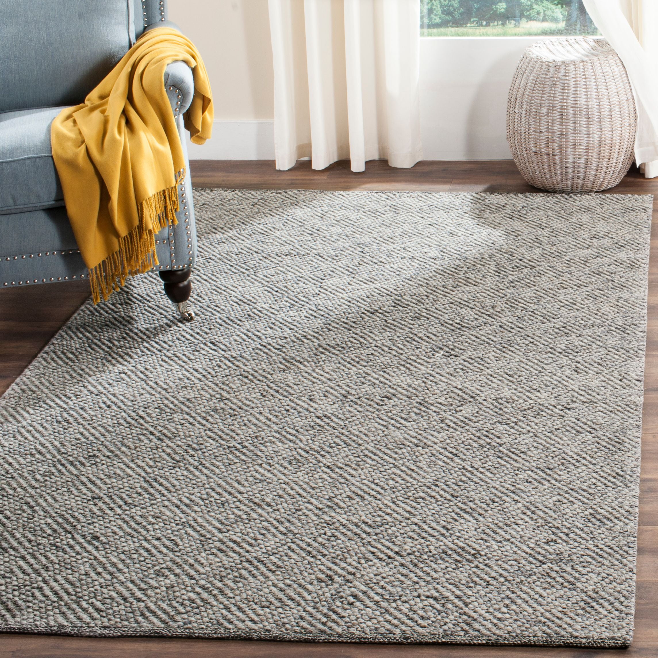 SAFAVIEH Natura Eanna Geometric Wool Area Rug, Camel/Grey, 9' x 12'