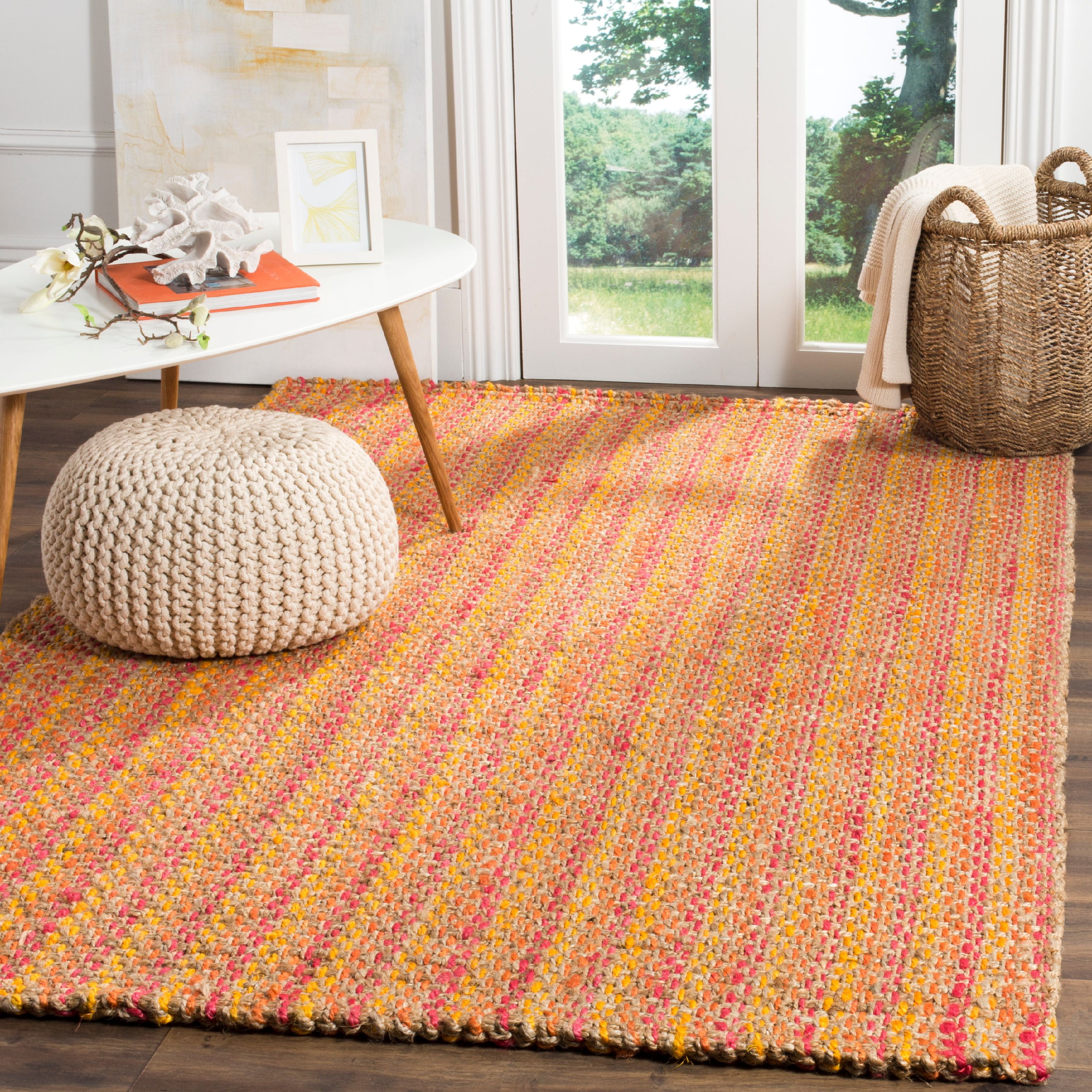 SAFAVIEH Natural Fiber Geraldine Geometric Jute Area Rug, Pink/Multi, 8' x 10'
