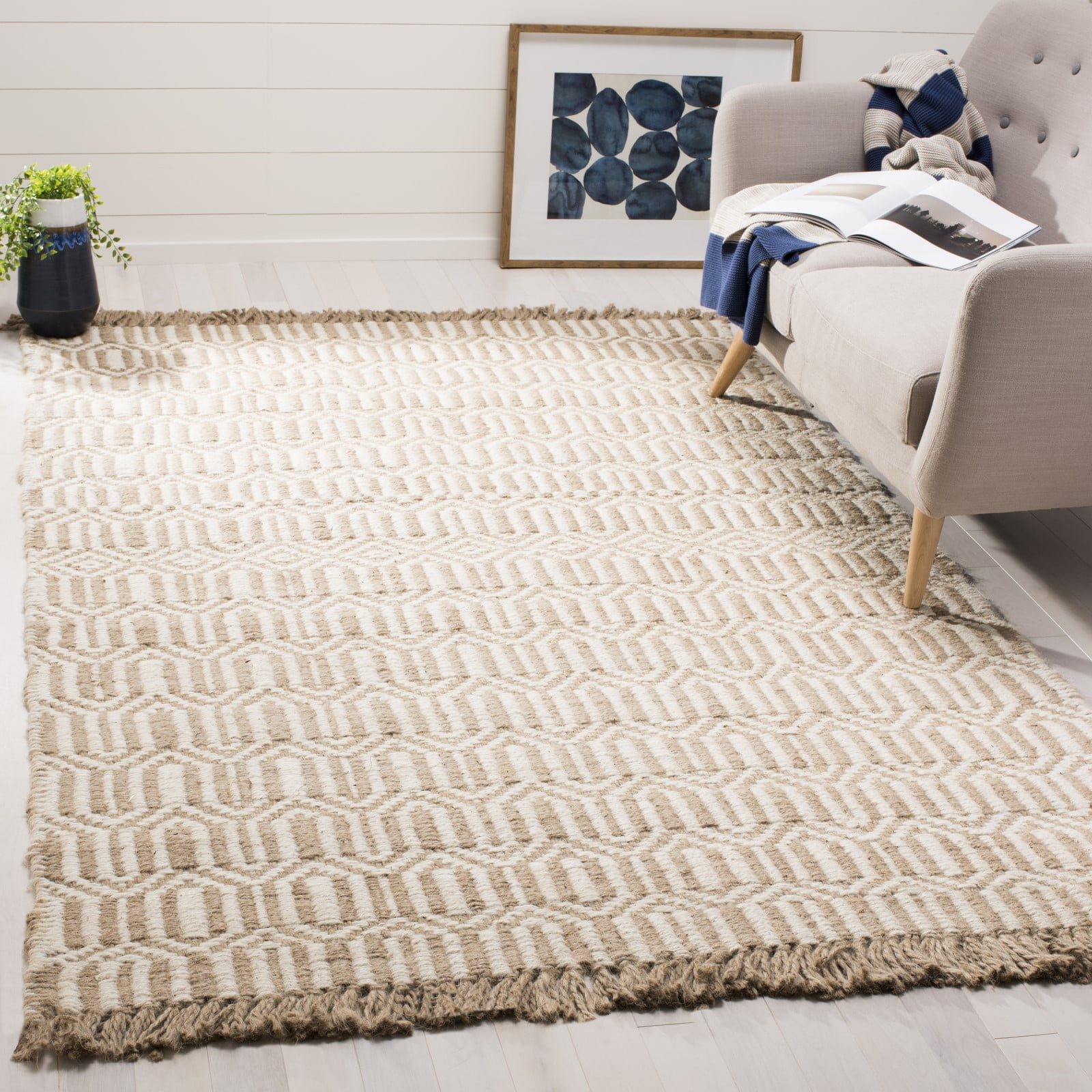 SAFAVIEH Natural Fiber Jakov Geometric Jute Area Rug, Natural/Ivory, 8' x 10'
