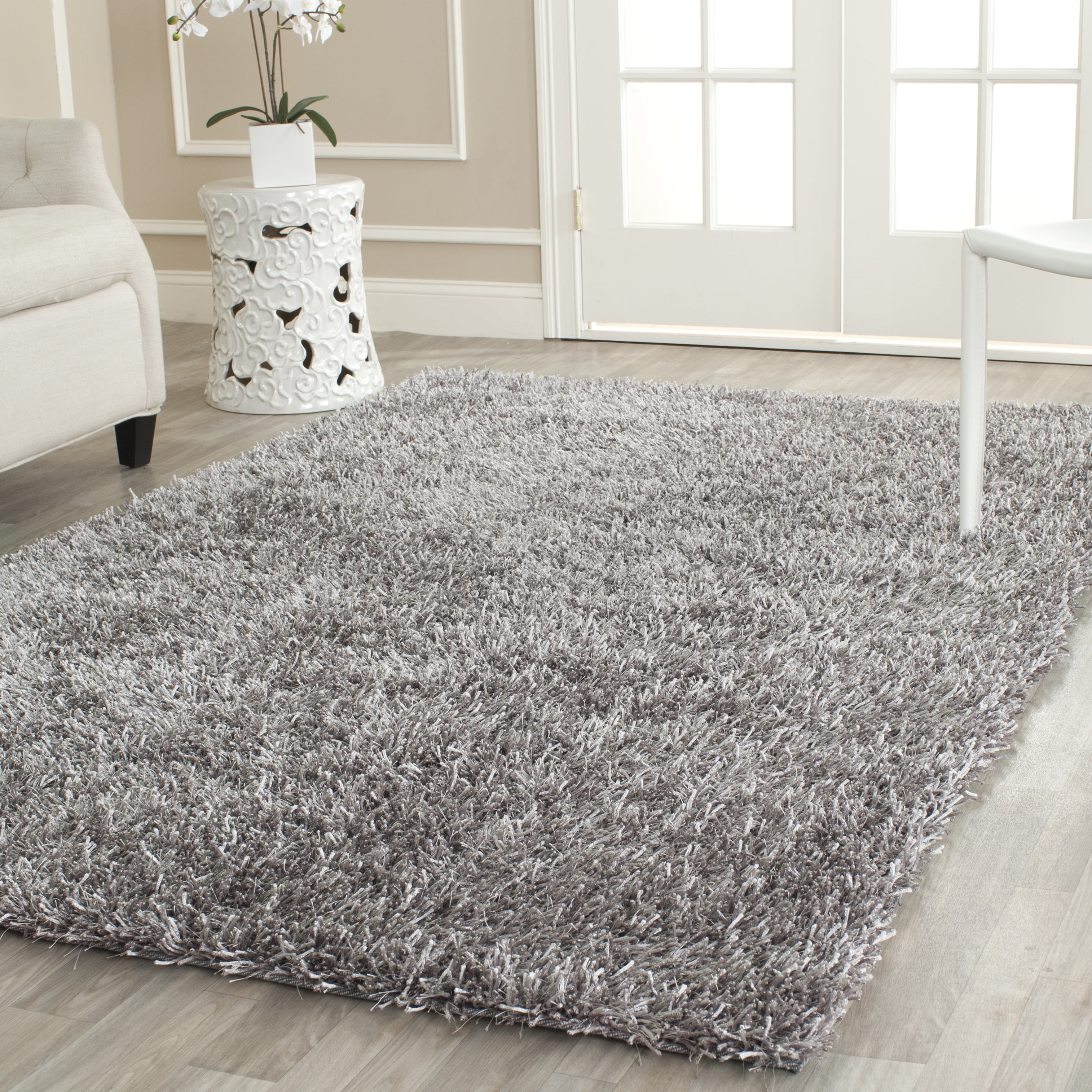 SAFAVIEH New Orleans Darius Solid Polyester Shag Area Rug, Grey, 3' x 5'