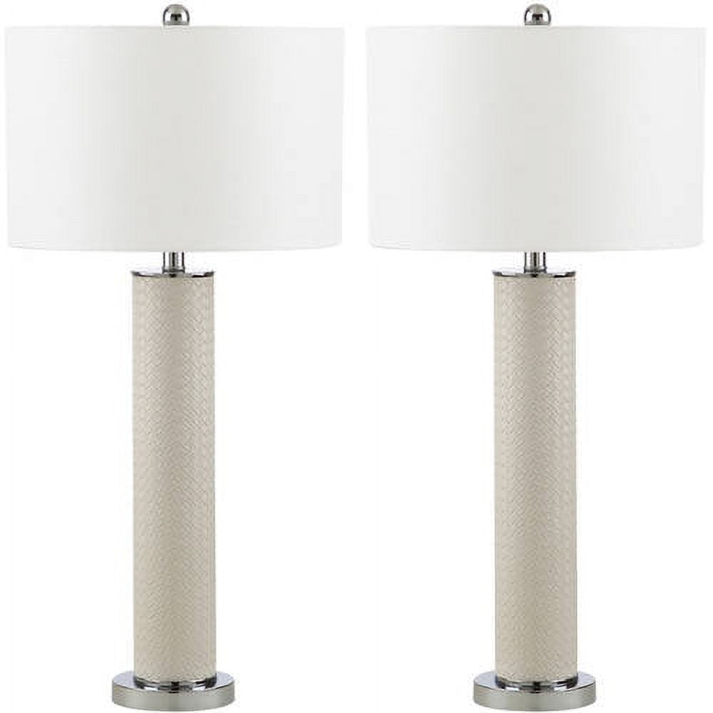 SAFAVIEH Ollie 31.5 in. H Faux Column Table Lamp, Cream Faux Woven Leather, Set of 2