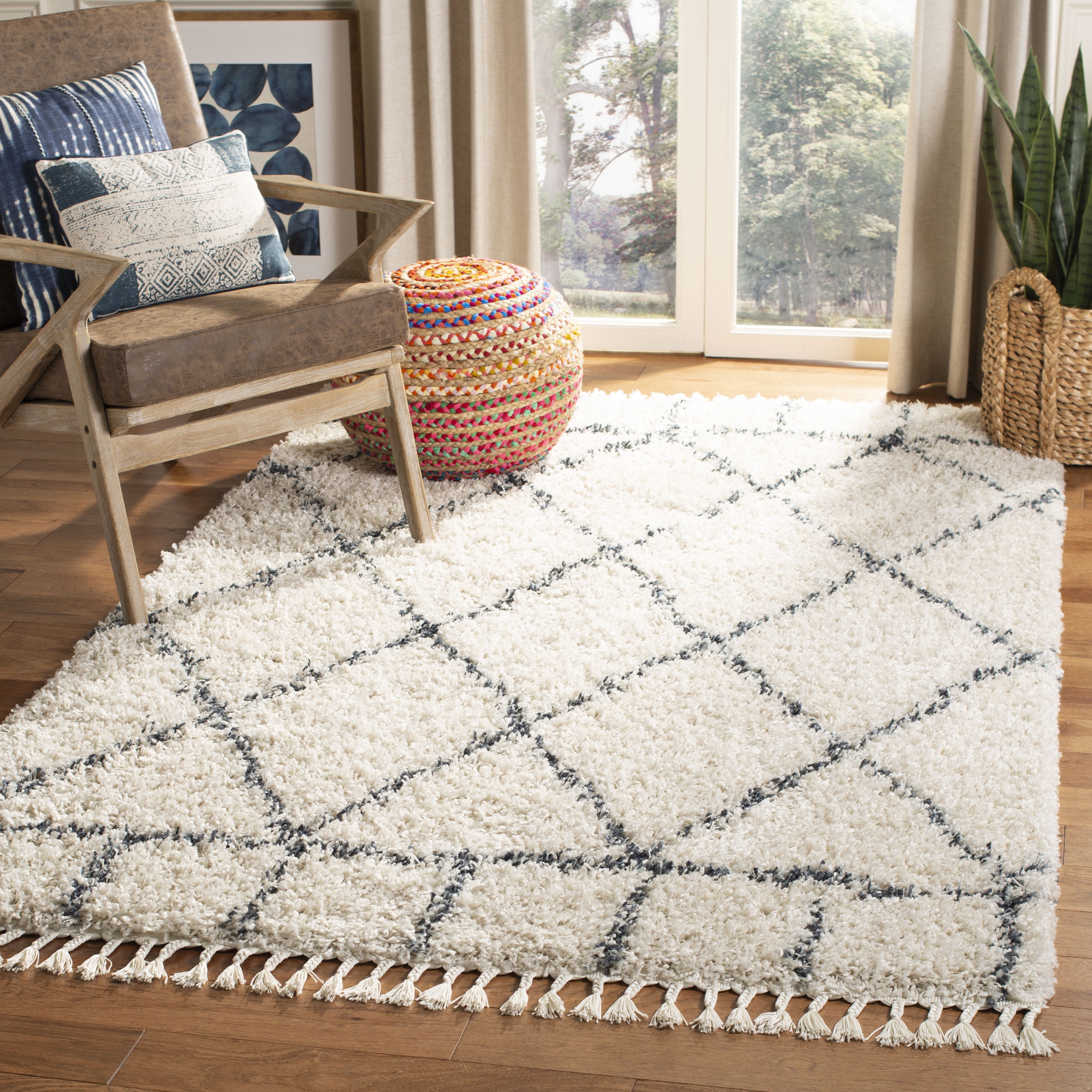 SAFAVIEH Pro Lux Shag Collection PLX433A Cream / Blue Rug