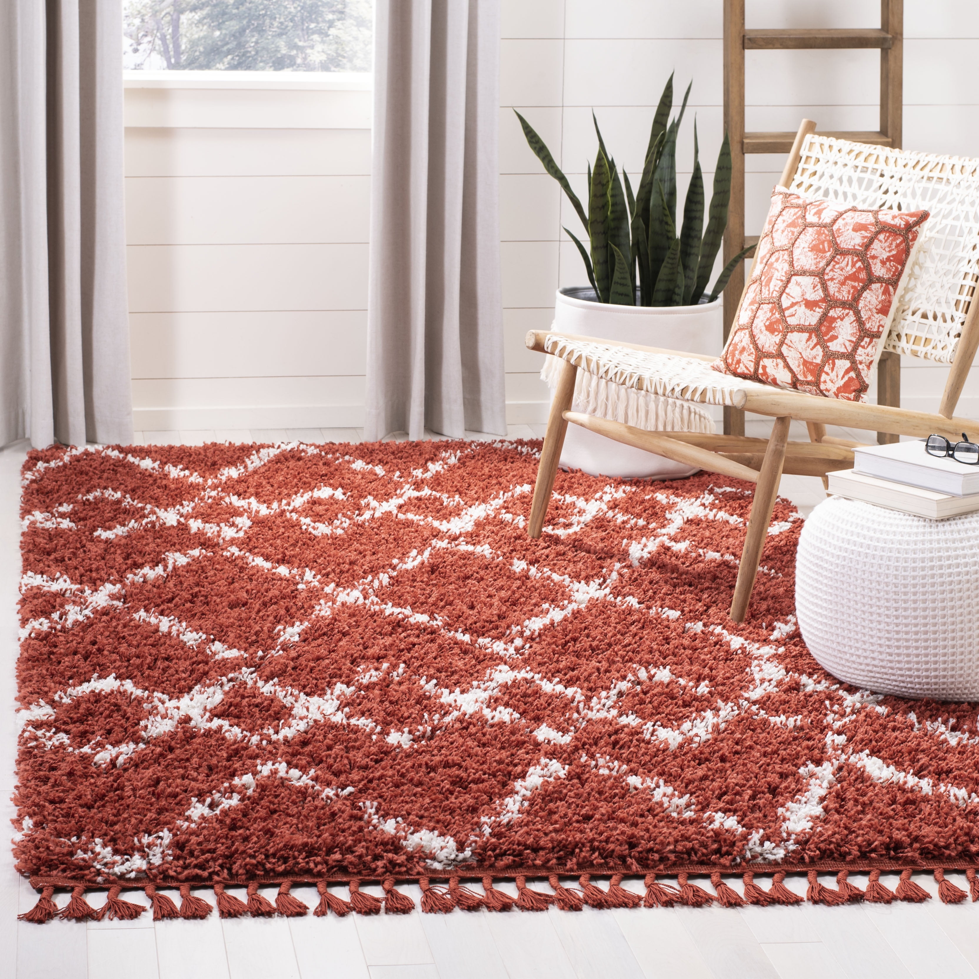 SAFAVIEH Pro Lux Shag Collection PLX434P Rust / Creme Rug