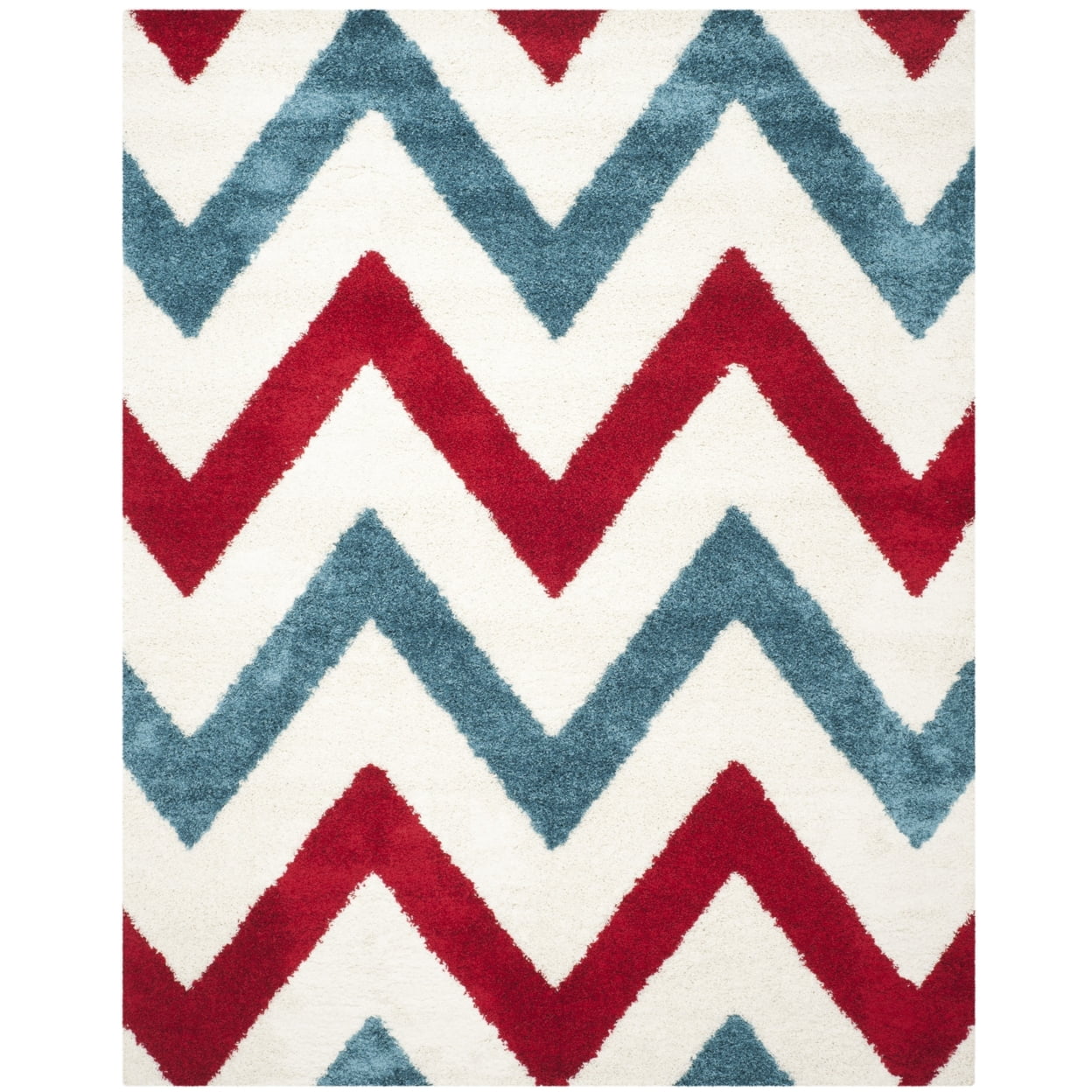 SAFAVIEH Rachel Geometric Chevron Kids Shag Area Rug, Ivory/Red, 8'6" x 12'