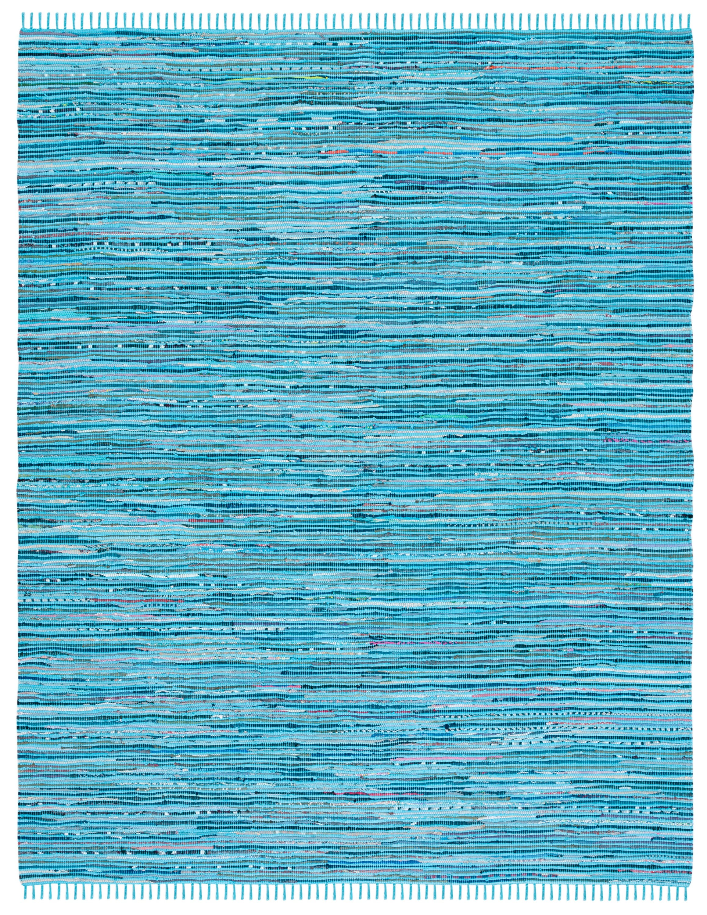 SAFAVIEH Rag Skylar Striped Cotton Area Rug, Turquoise/Multi, 8' x 10'