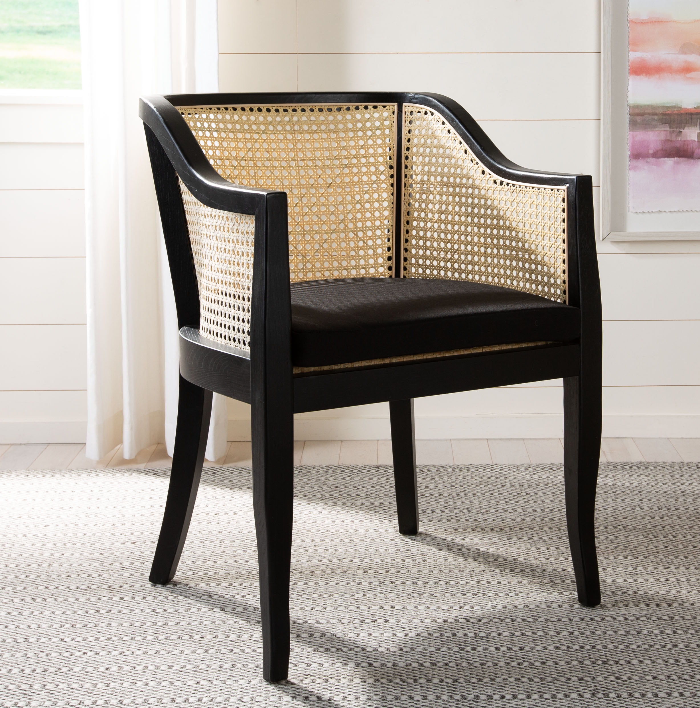 SAFAVIEH Rina Nautical Solid Dining Chair, Black/Natural