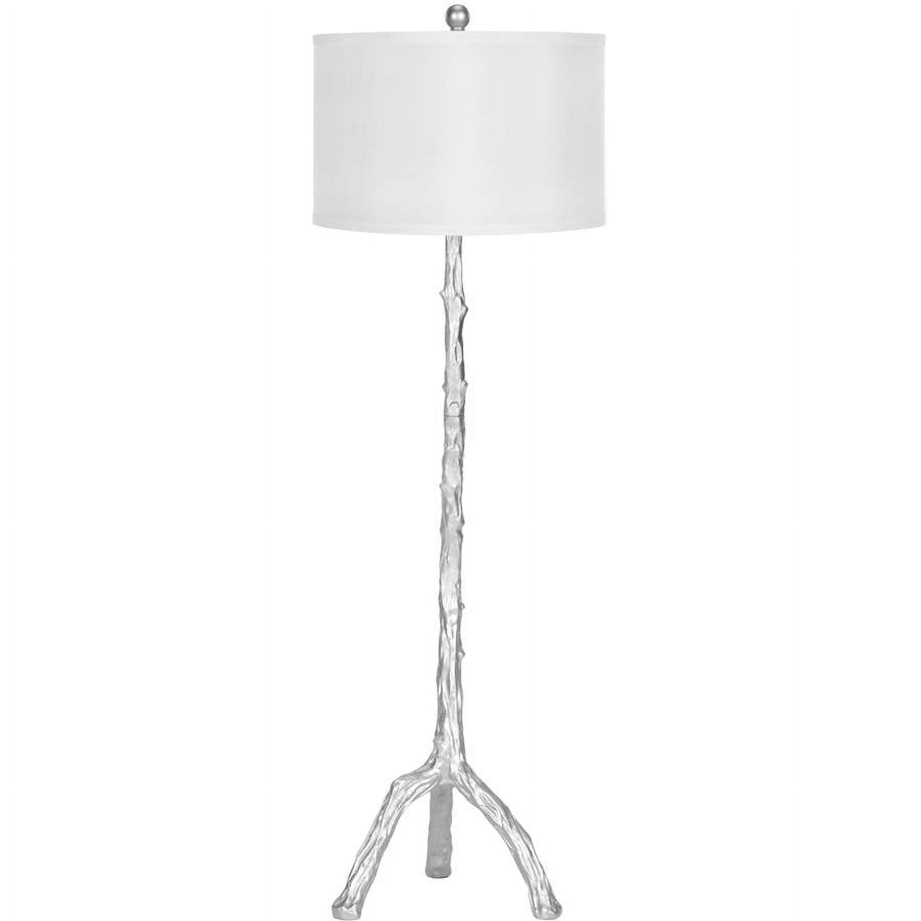 SAFAVIEH Silver 58 in. Scandinavian Chrome Resin Floor Lamp with White Polyester Shade