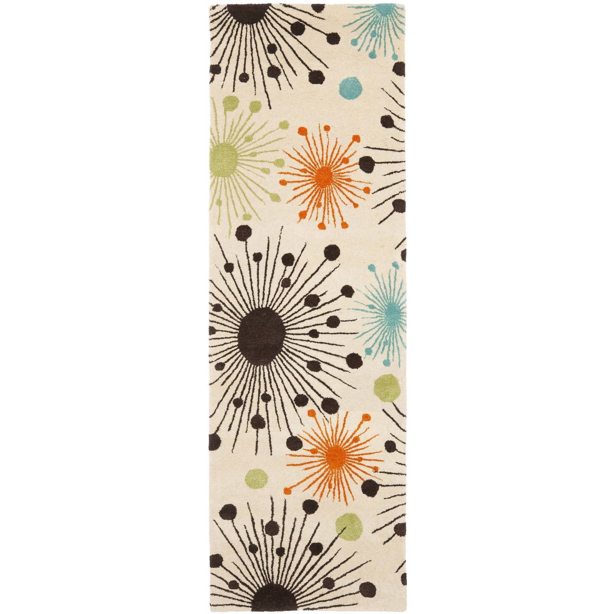 SAFAVIEH Soho Danielle Fire Works Wool Runner Rug, Ivory/Multi, 2'6" x 6'