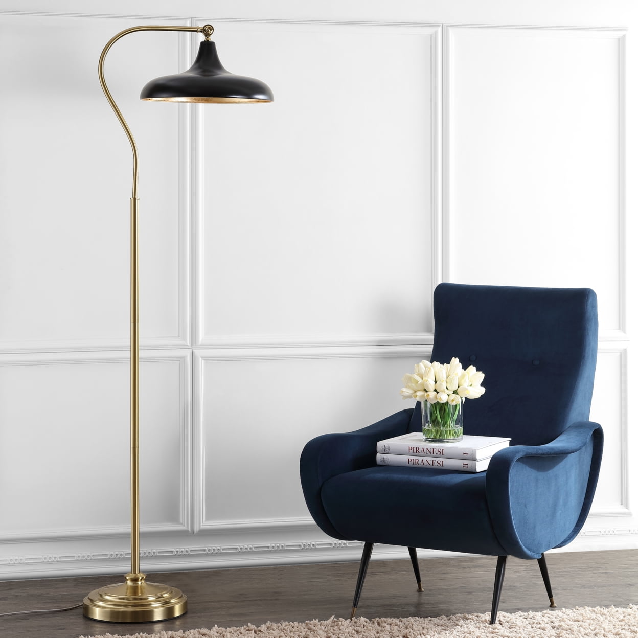 SAFAVIEH Stefan Glam Curved 68 in. H Floor Lamp, Brass/Gold