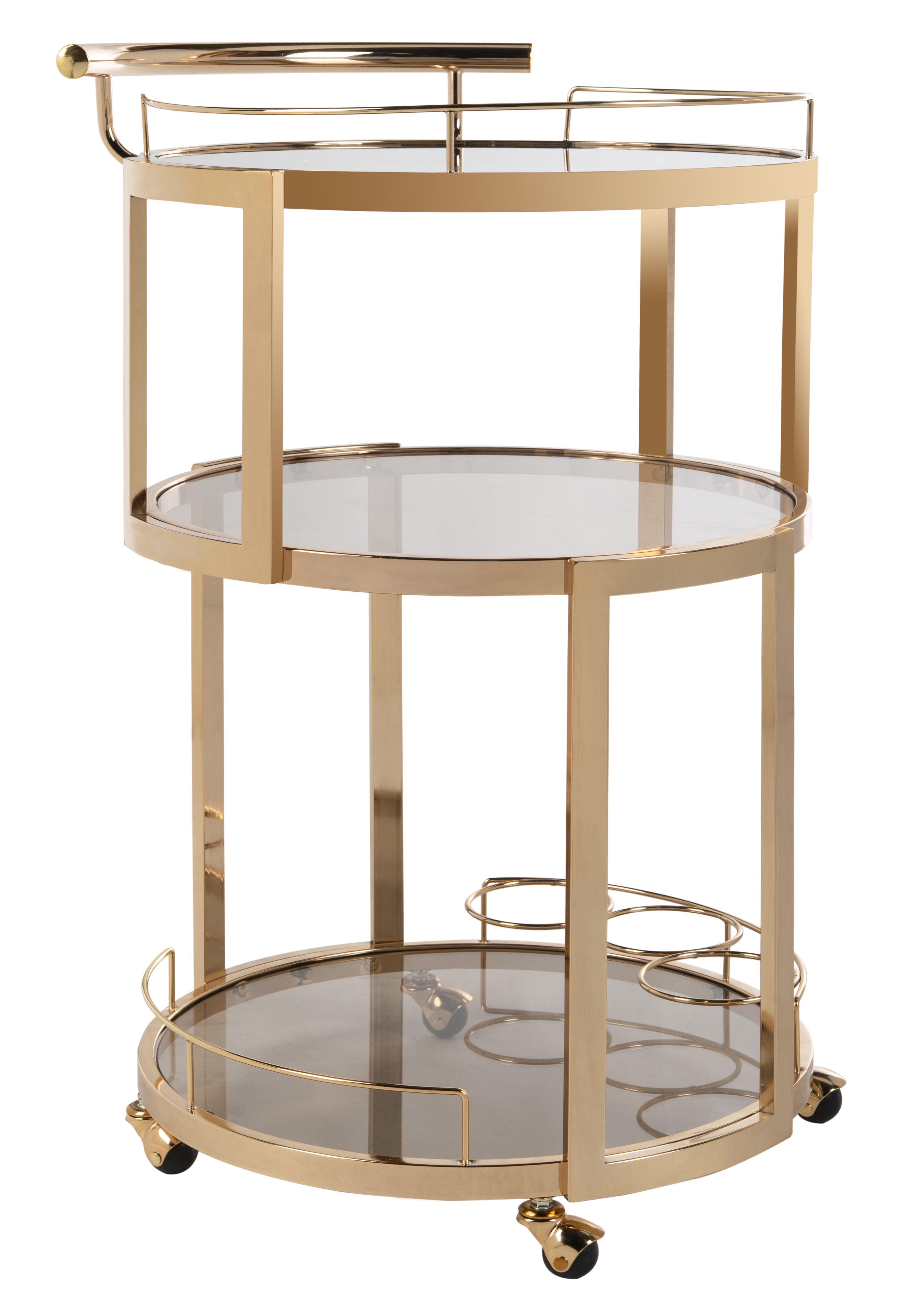 SAFAVIEH Tio 3 Tier Modern Glam Round Bar Cart with Wine Rack, Gold/Tinted Glass