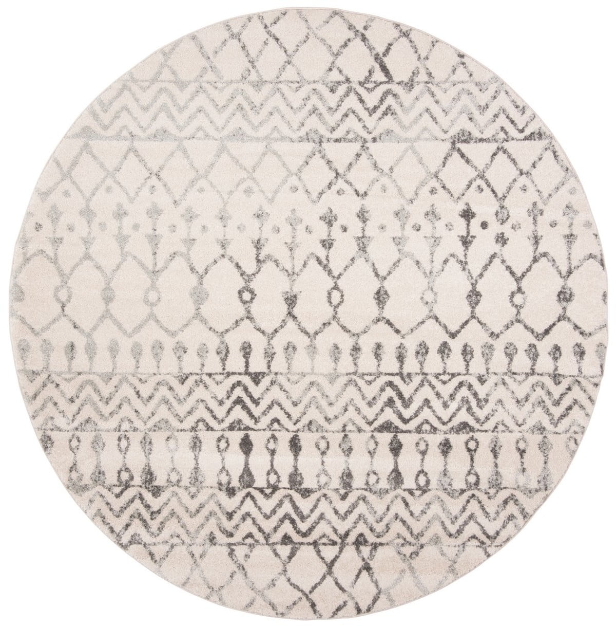 SAFAVIEH Tulum Glen Moroccan Geometric Area Rug, 10' x 10' Round, Ivory/Grey