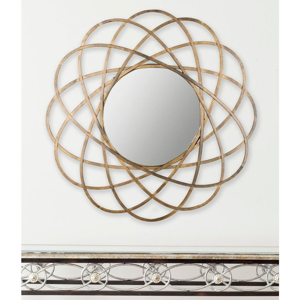 SAFAVIEH 13" Round Geometric Galaxy Wall Mirror, Antique Gold