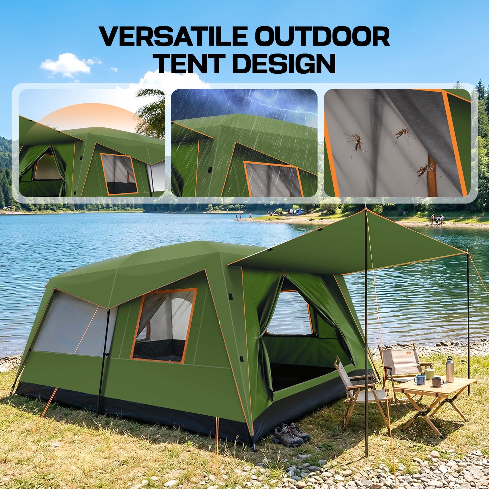 SANOPY Tent 10 Person Camping Tent，14×10 FT Waterproof & Windproof,Easy Manual Setup with 8 Wind Ropes & 14 Ground Nails, Ideal for Family & Group Outdoor Trips