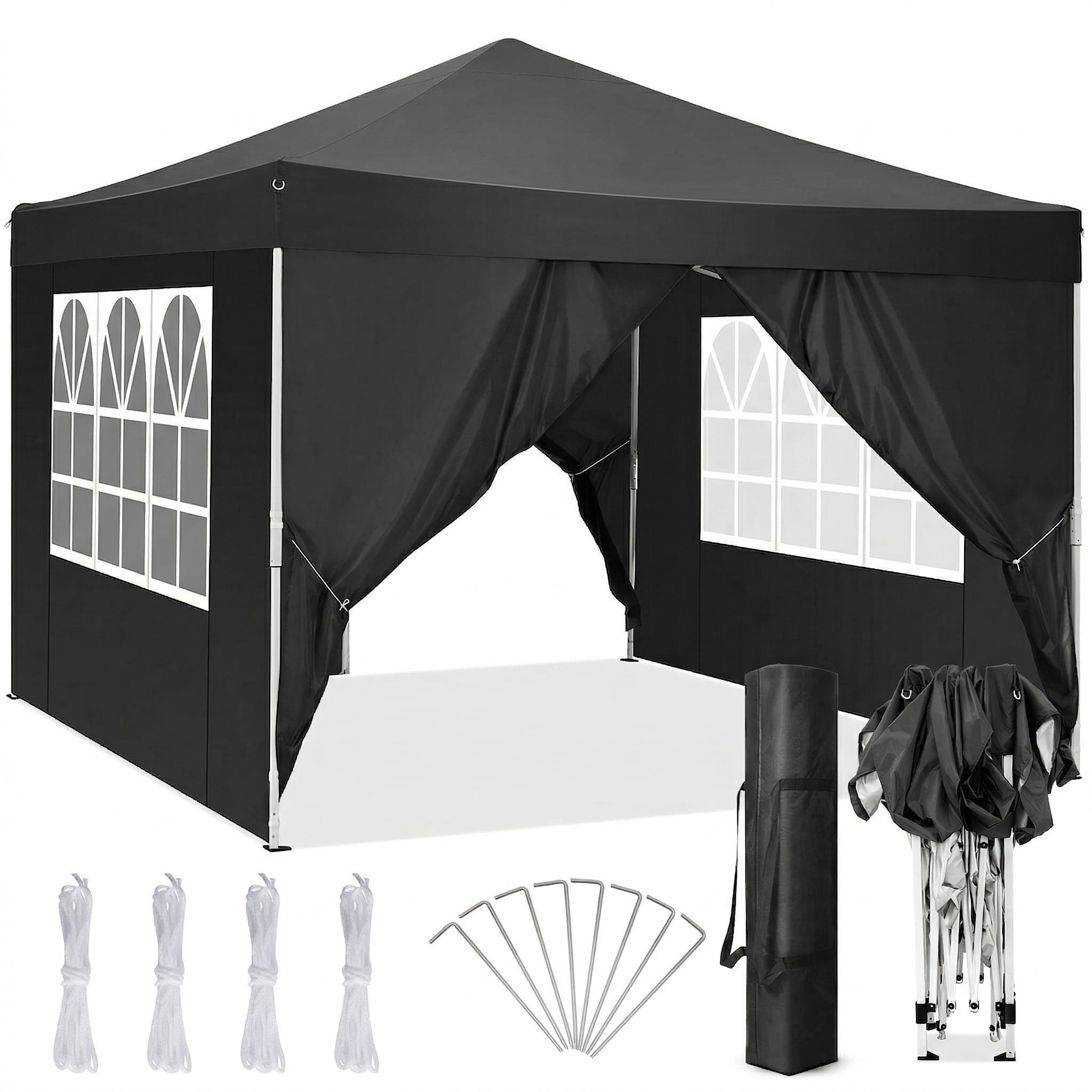 SANOPY 10' x 10' Straight Leg Pop-up Canopy Tent Easy Two Person Setup Instant Outdoor Canopy Folding Shelter with 4 Removable Sidewalls, With 4 x Ropes & 8 x Stakes, Carrying Bag, Black