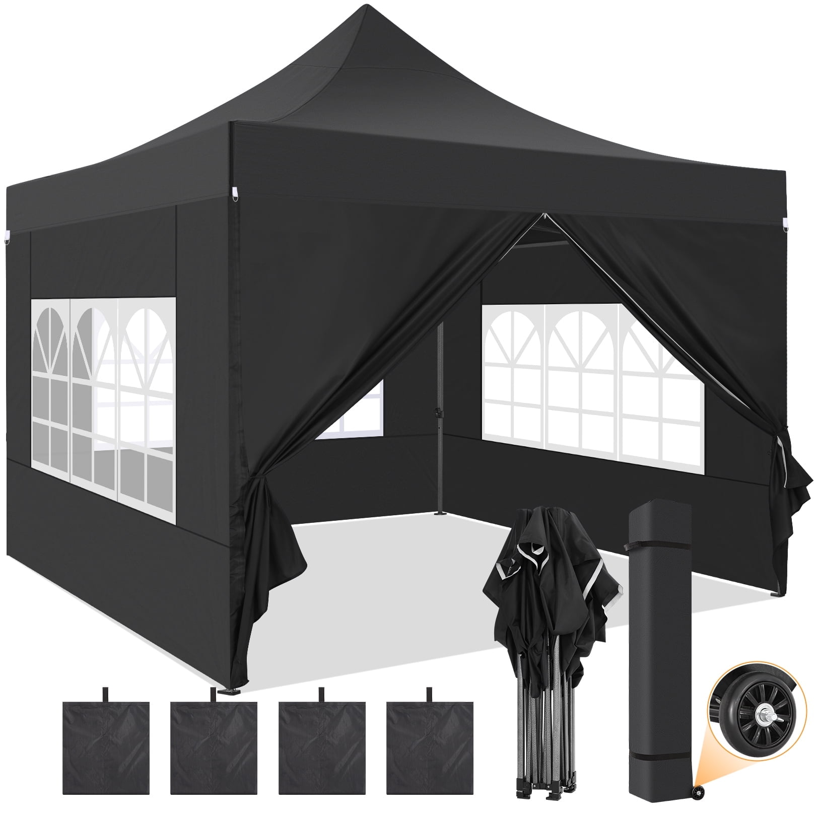 SANOPY 10x10 FT Pop Up Canopy Tent Outdoor Heavy Duty Commercial Instant Shelter Waterproof Party Tent Gazebo with 4 Removable Sidewalls, Roller Bag and 4 Sandbags, Black