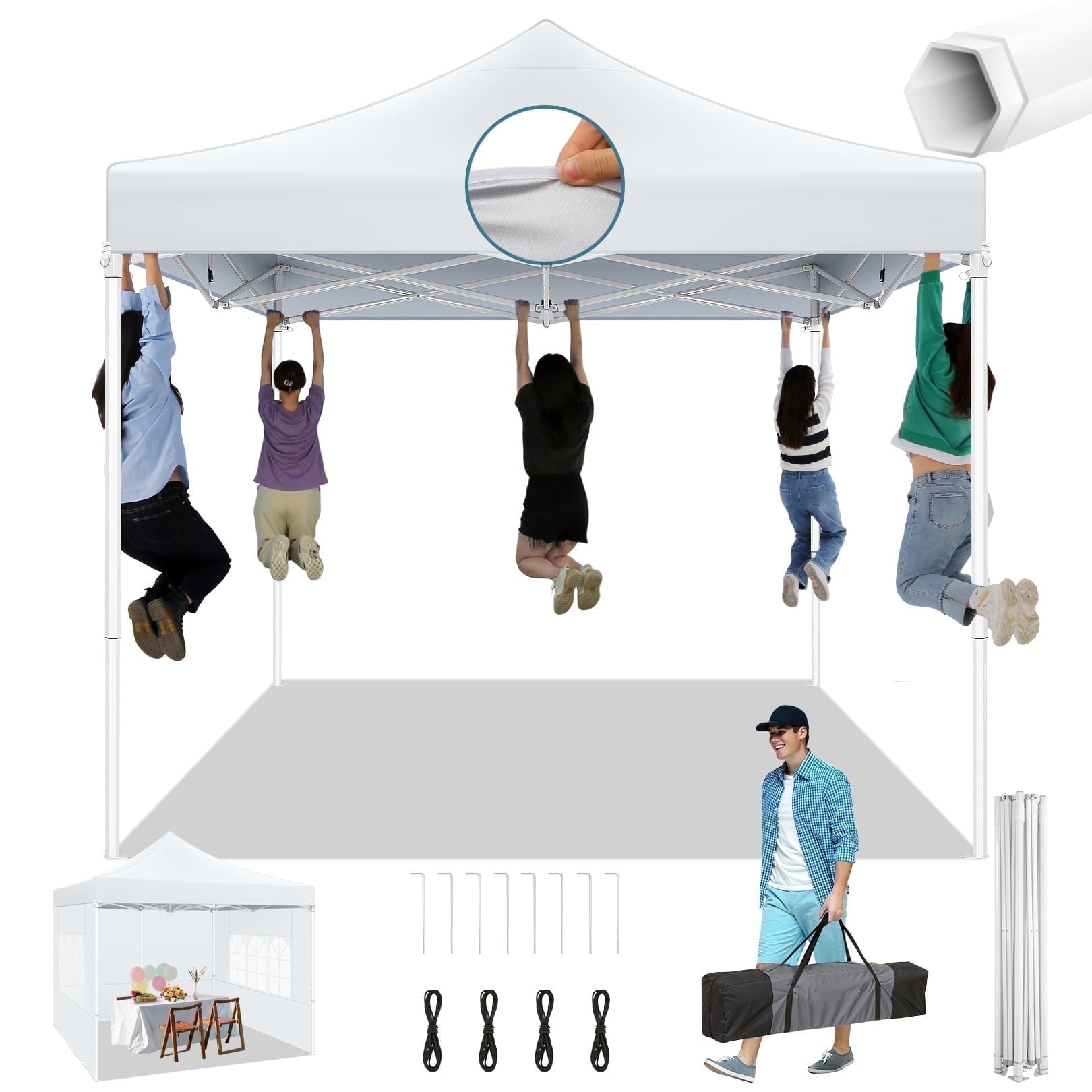 SANOPY 10x10 Heavy Duty Pop Up Canopy Tent with 4 Sidewalls, Commercial Instant Waterproof Canopy Tent, UV 50+ with Silver Coated, Upgraded Thickened Hexagonal Legs, White