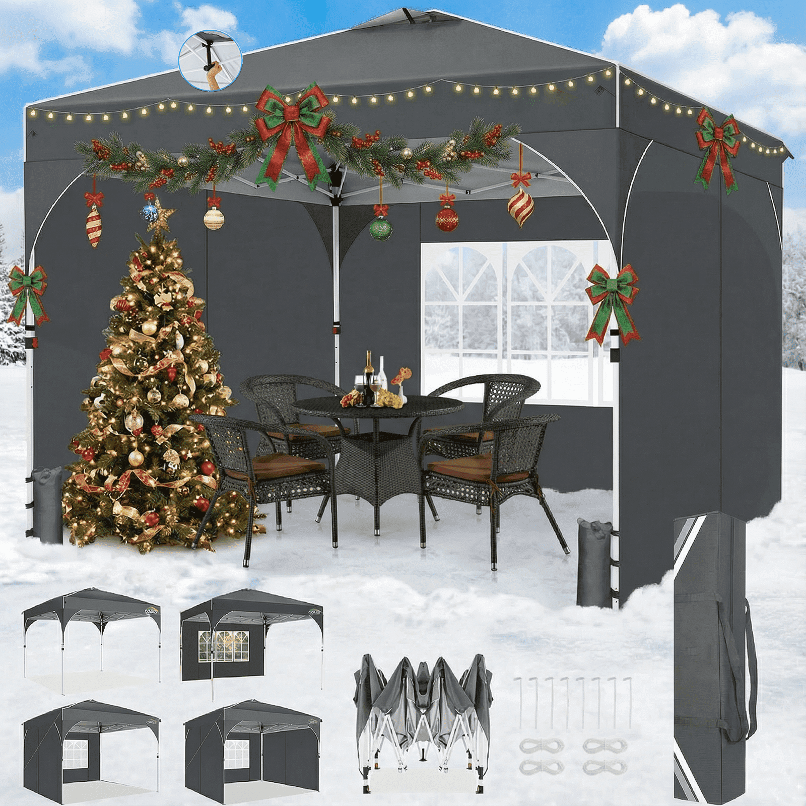 COBIZI 10'x10' Canopy Tent for Party Tent with One Push Central Button&Air Vent Instant Pop Up Canopy Tent with Sidewalls&Sandbags Ez Up Pop up Party Canopy Tent with Carry Bag, Gray