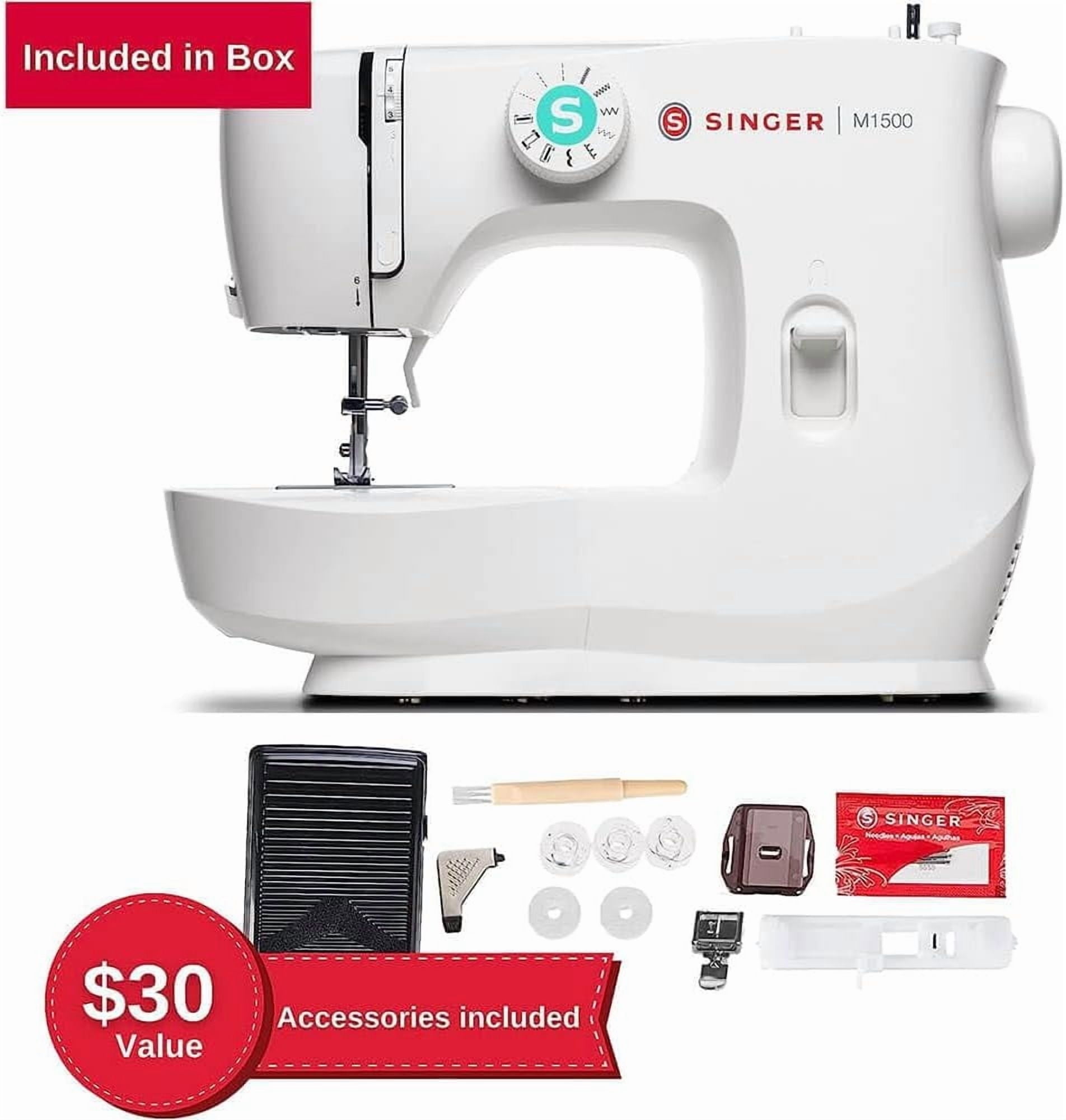 SINGER® M1500 Mechanical Sewing Machine with 57 Stitch Applications, White