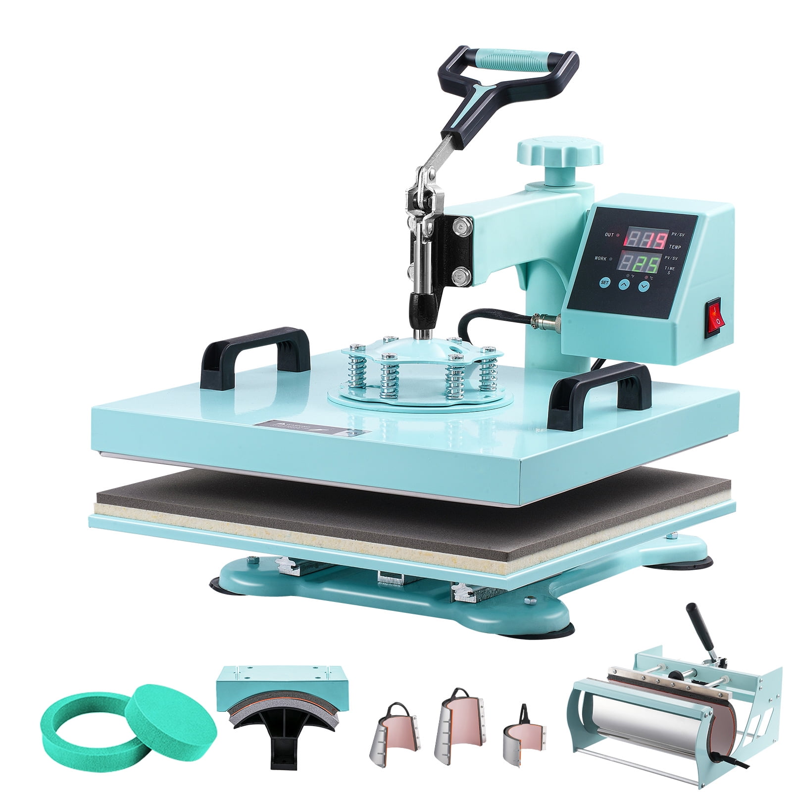 SKYSHALO Heat Press Device, 15x15 inch, Multifunctional 8 in 1 Heat Application Machine, Includes 6-30 oz Cup Press, 360° Rotating T-Shirt Application, Accurate Digital Settings, Suitable for T-Shirts