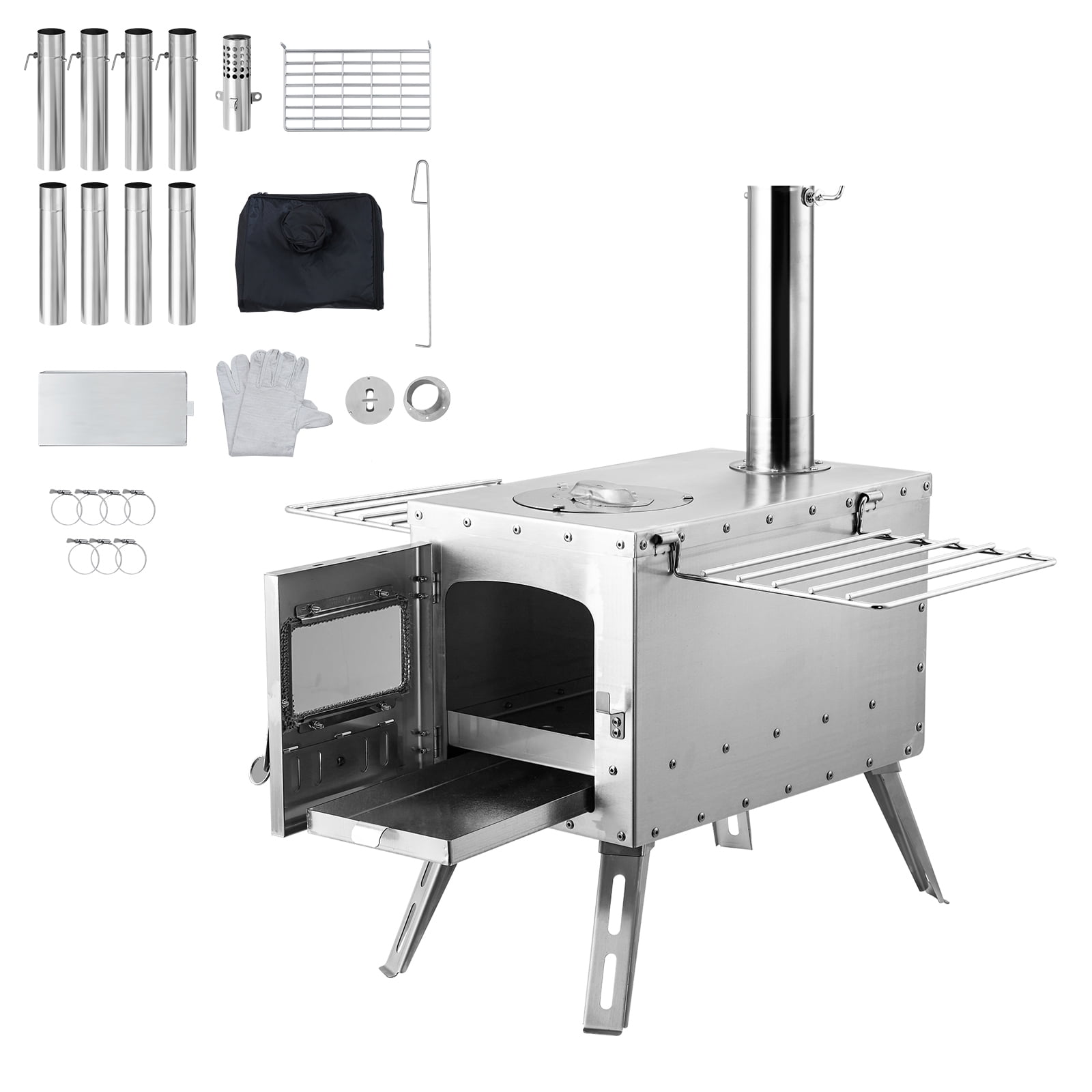 SKYSHALO Portable Wood Camping Stove with Support Legs and Chimney