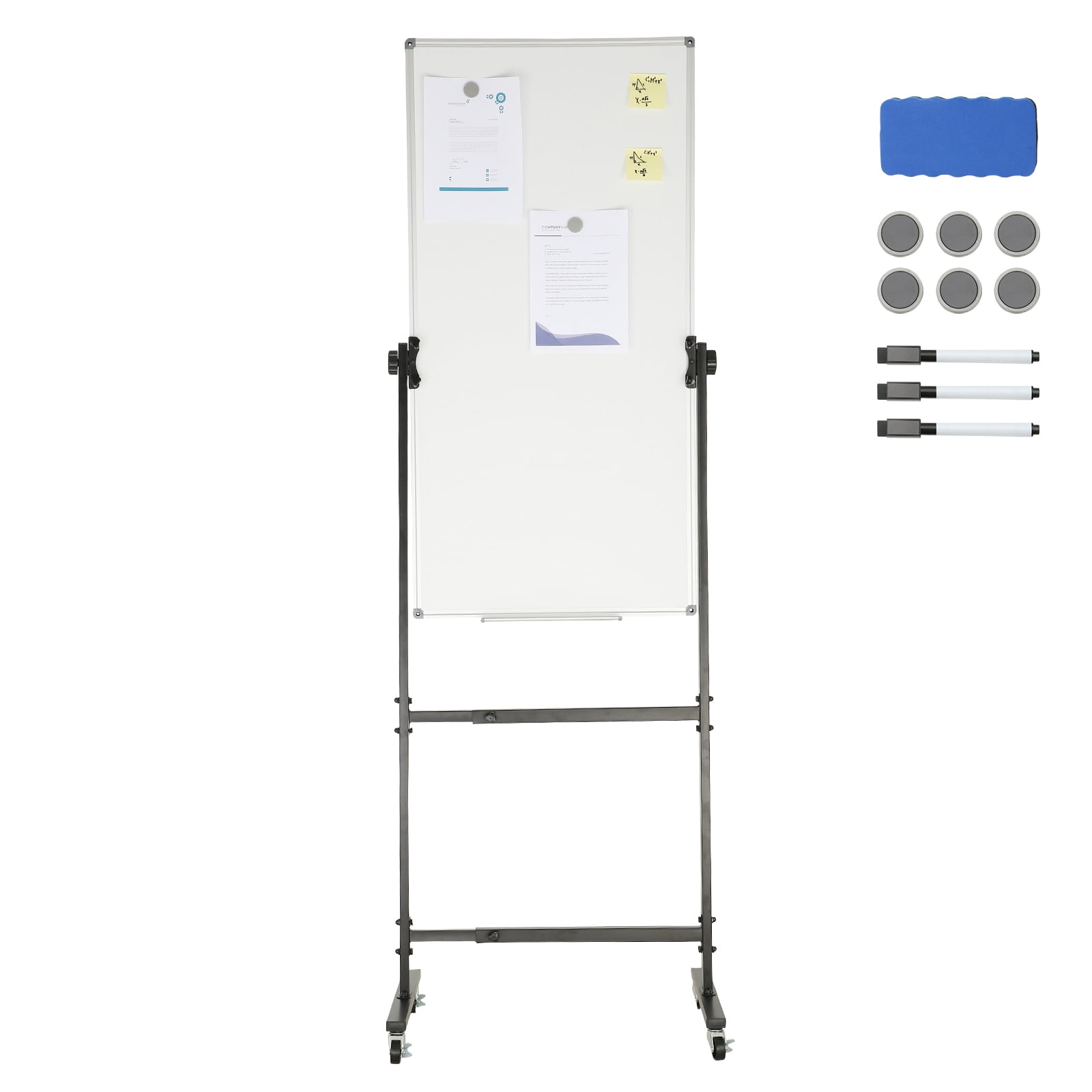 KFFKFF 24 x 48 inch Rolling Magnetic Whiteboard Double-sided Mobile Whiteboard