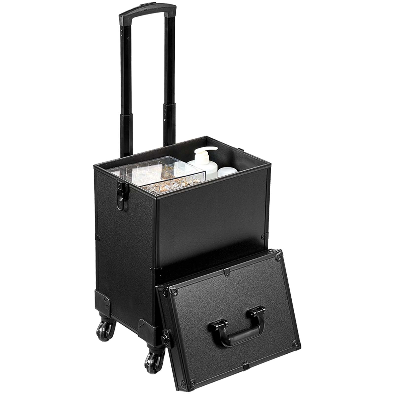 KFFKFF 5 in 1 Professional Rolling Makeup Train Case, Large Capacity Trolley Rolling Travel Storage Cosmetic Organizer with Portable Removable Trays