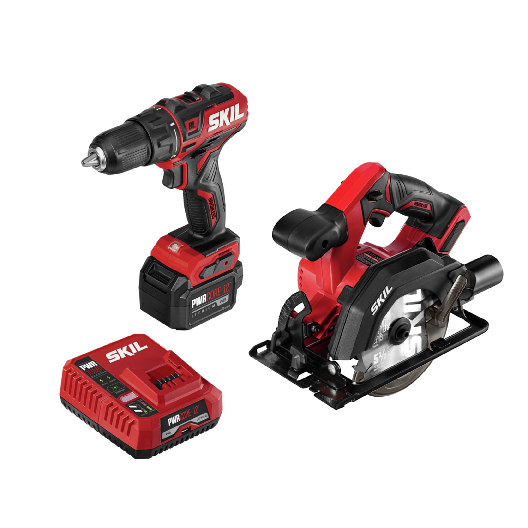 SKIL Cordless PWR CORE 12™ Brushless 12-Volt Drill Driver and Circular Saw Kit with 4.0Ah Battery and PWR JUMP™ Charger