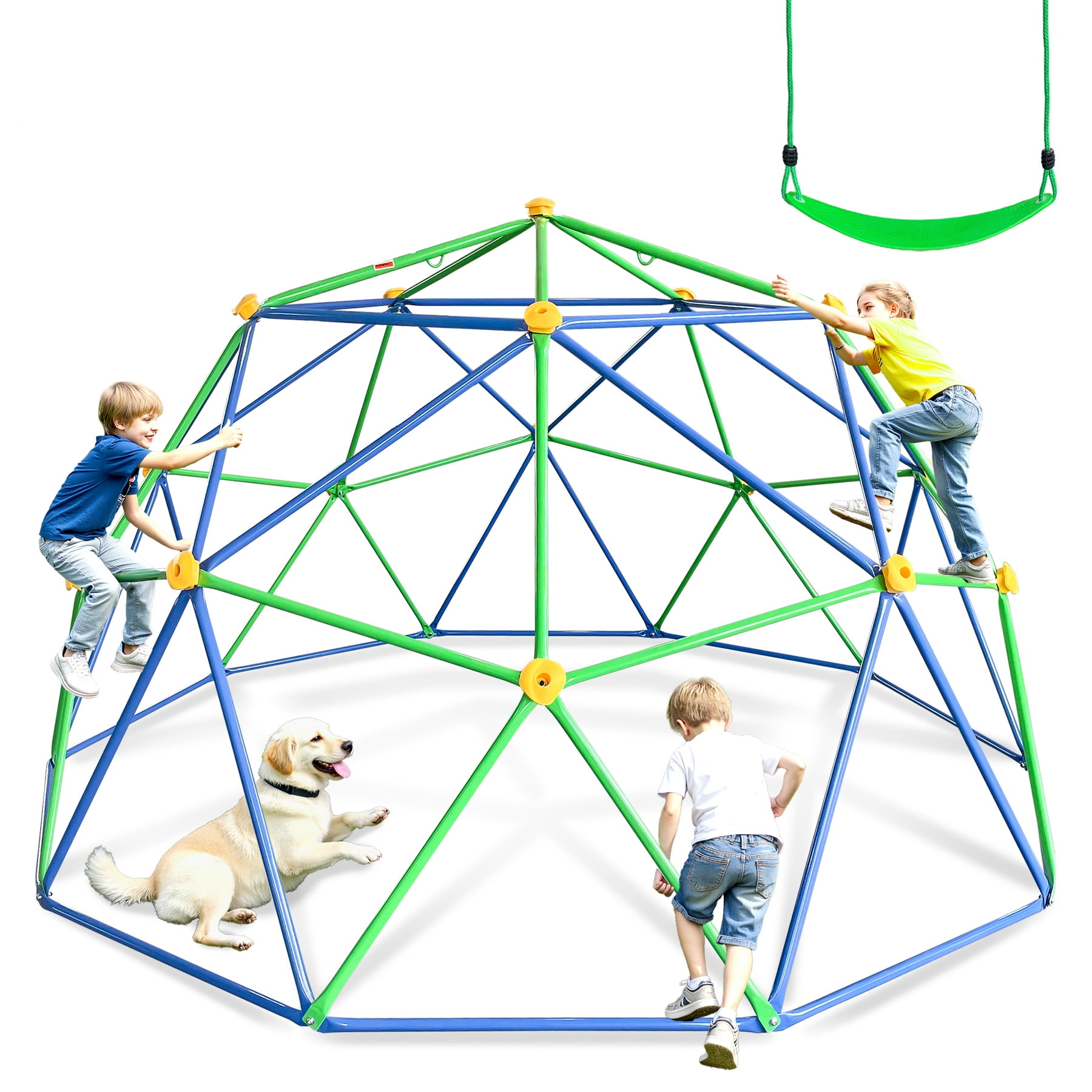 SMkidsport 10FT Climbing Dome with Swing, 800lb Capacity Rust & UV-Resistant Jungle Gym for Backyard, School, Kindergarten, Kids Playground Set