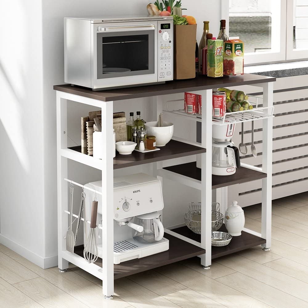 SOGES Multi-functional Kitchen Storage Carts with Shelves, Wood and Metal Black, 35.40 in