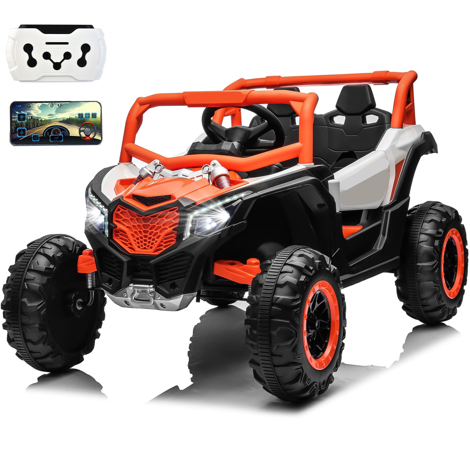 24V Ride on Toys with Remote Control,4WD Ride on Car for Kids, Electric UTV with PU Leather 2 Seater,3-8Years