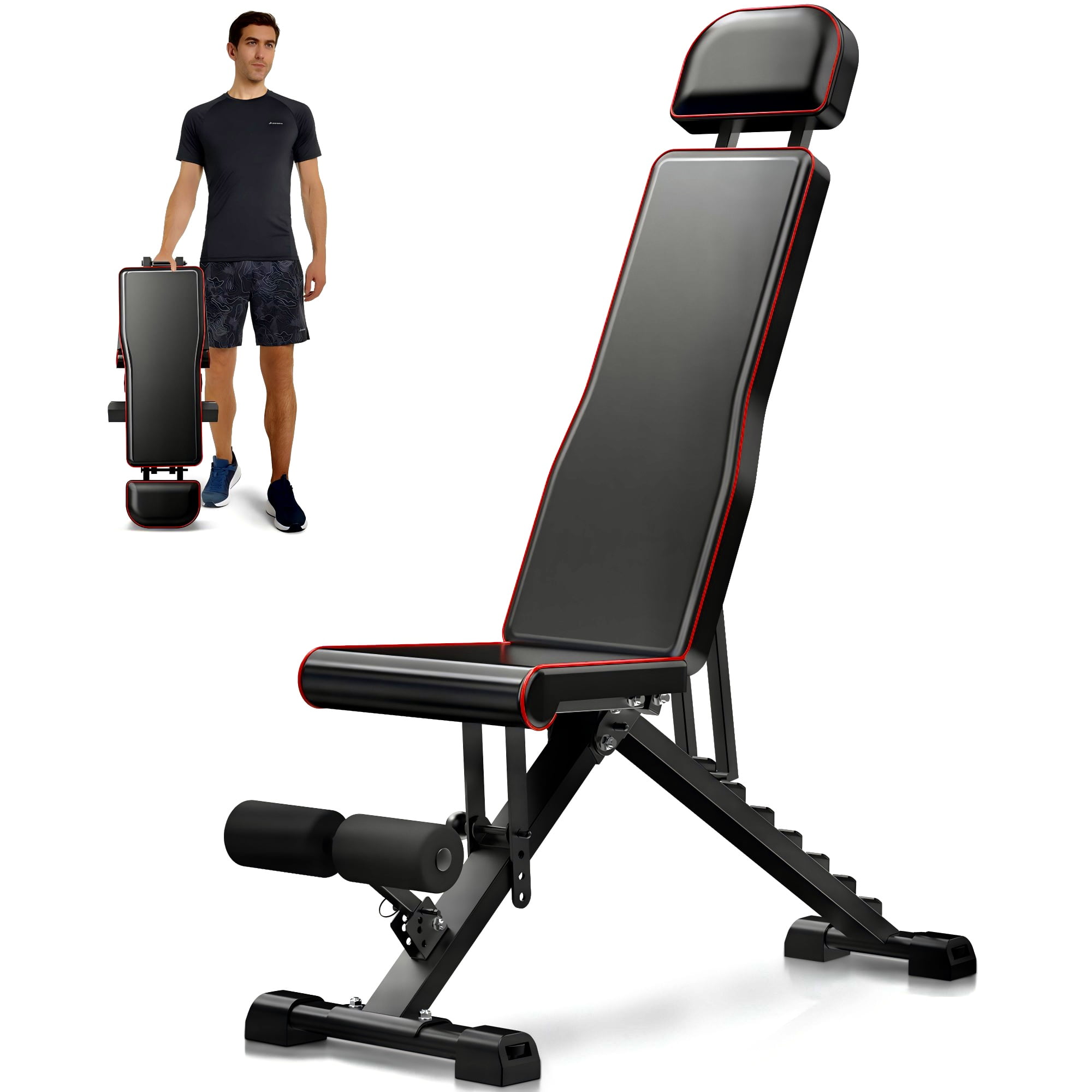 SUGIFT Weight Bench, 650LB Adjustable Strength Training Bench for Full Body Workout with Fast Folding-New Version