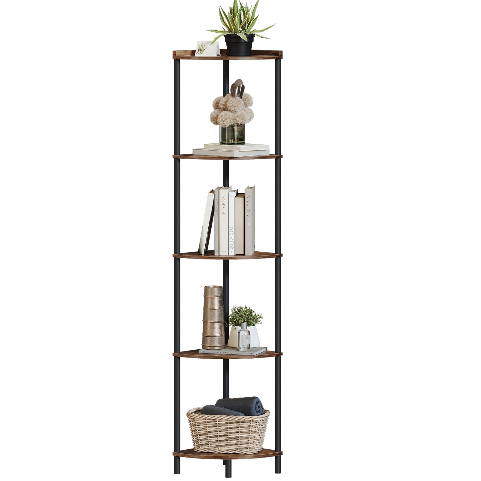 SUNMORY 65" Corner Shelf Stand, 5-Tier Industrial Corner Shelves, Wall Corner Bookshelf, Display Shelf Tall Shelf Plant Stand for Bedroom, Bathroom, Living Room, Corridor