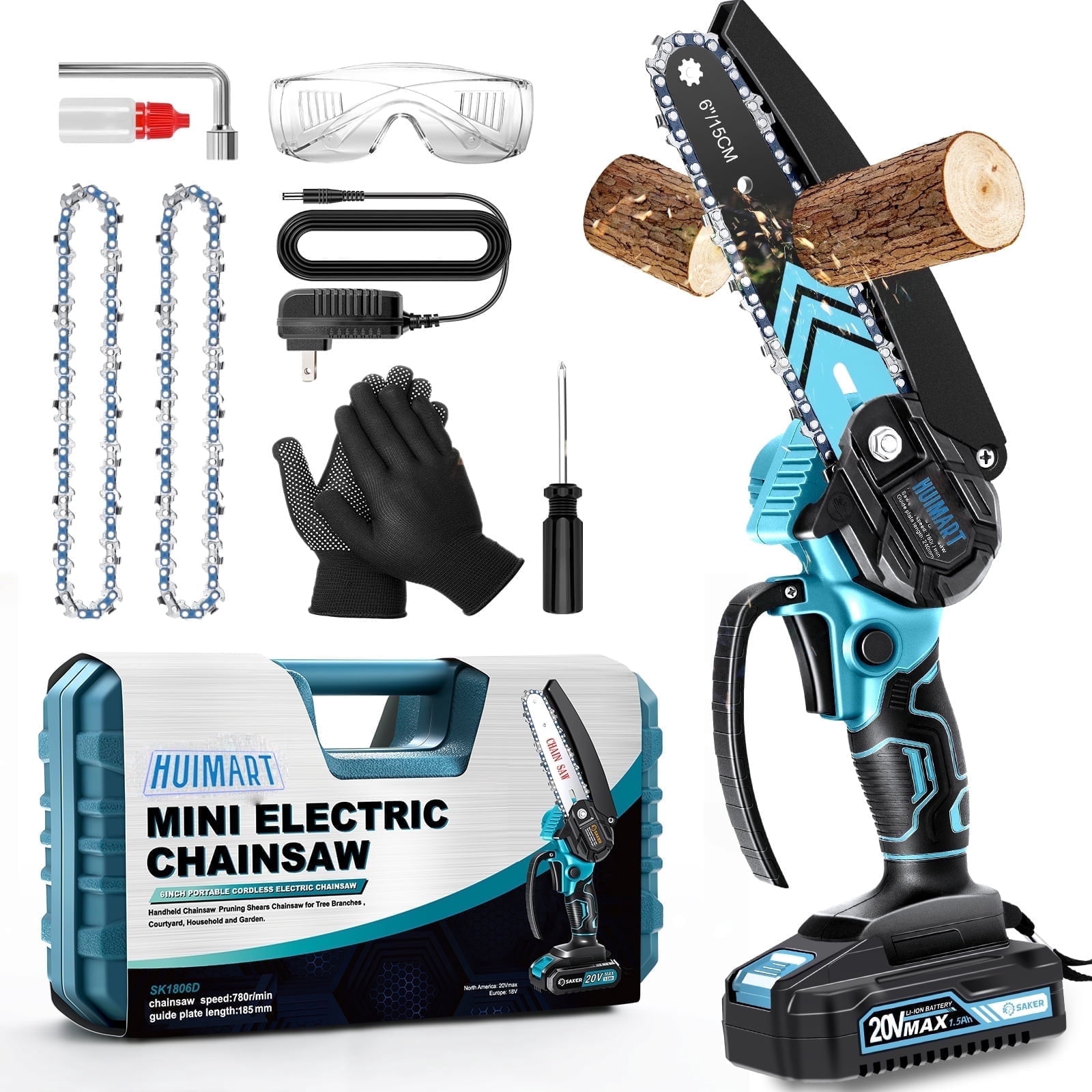 SUSUZI 8-Inch Cordless Chainsaw – 21V Dual Batteries, Brushless Motor for Tree Trimming & Gardening