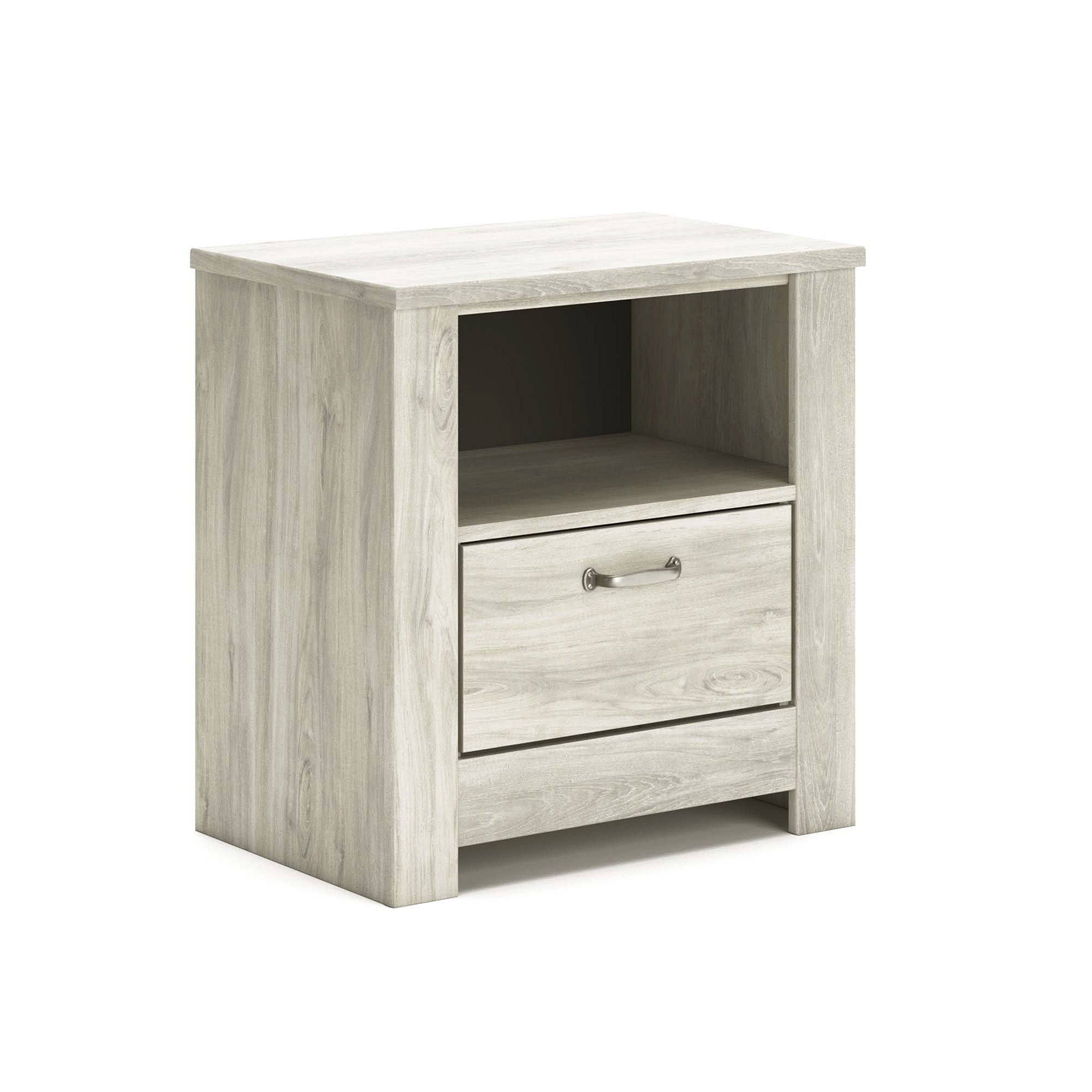 Signature Design by Ashley Bellaby One Drawer Nightstand – Farmhouse Style, Wispy White, USB Charging, Storage Cubby, Brushed Nickel Hardware