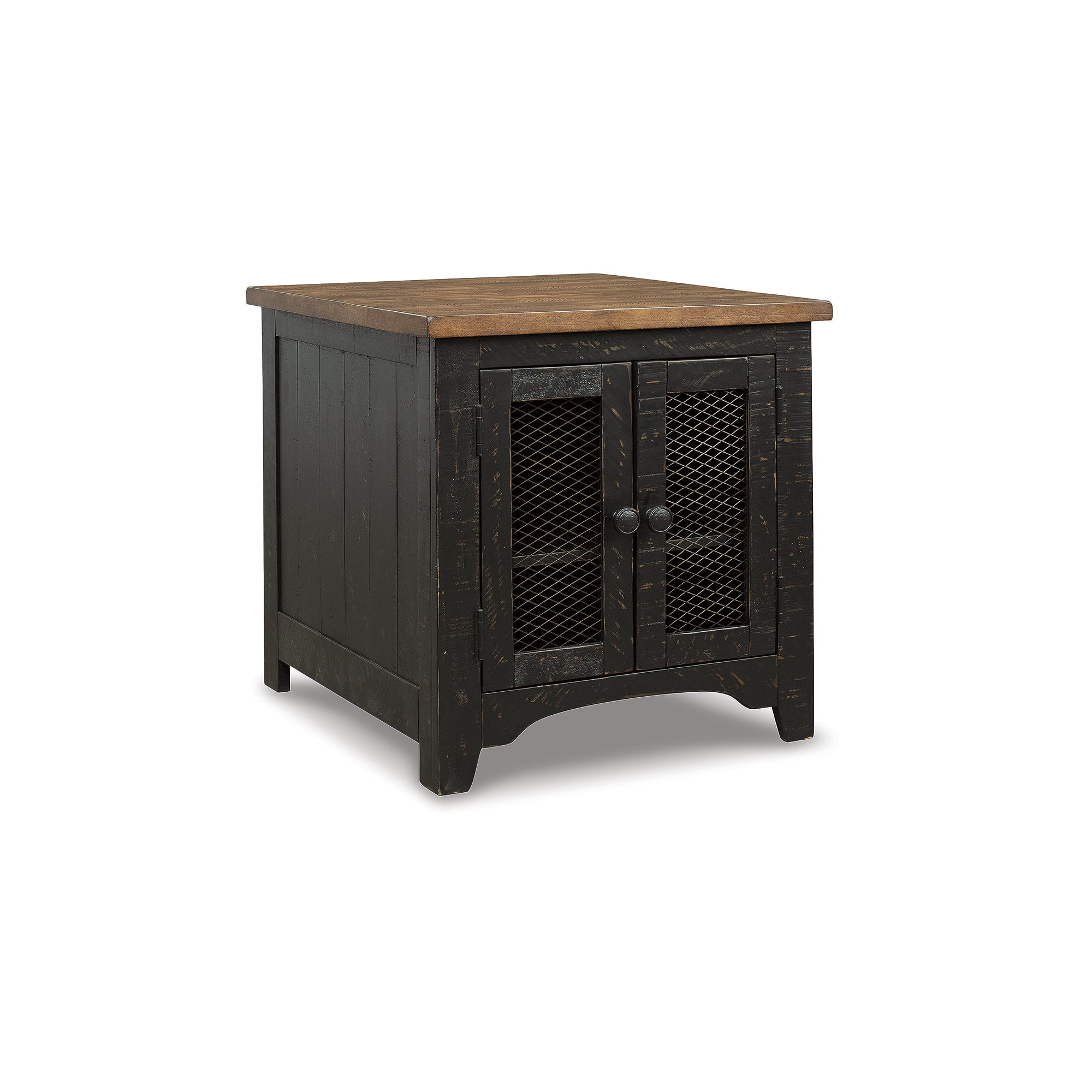 Signature Design by Ashley Valebeck Farmhouse Rectangular End Table with Storage Cabinet - Rustic Two-Tone Black/Brown