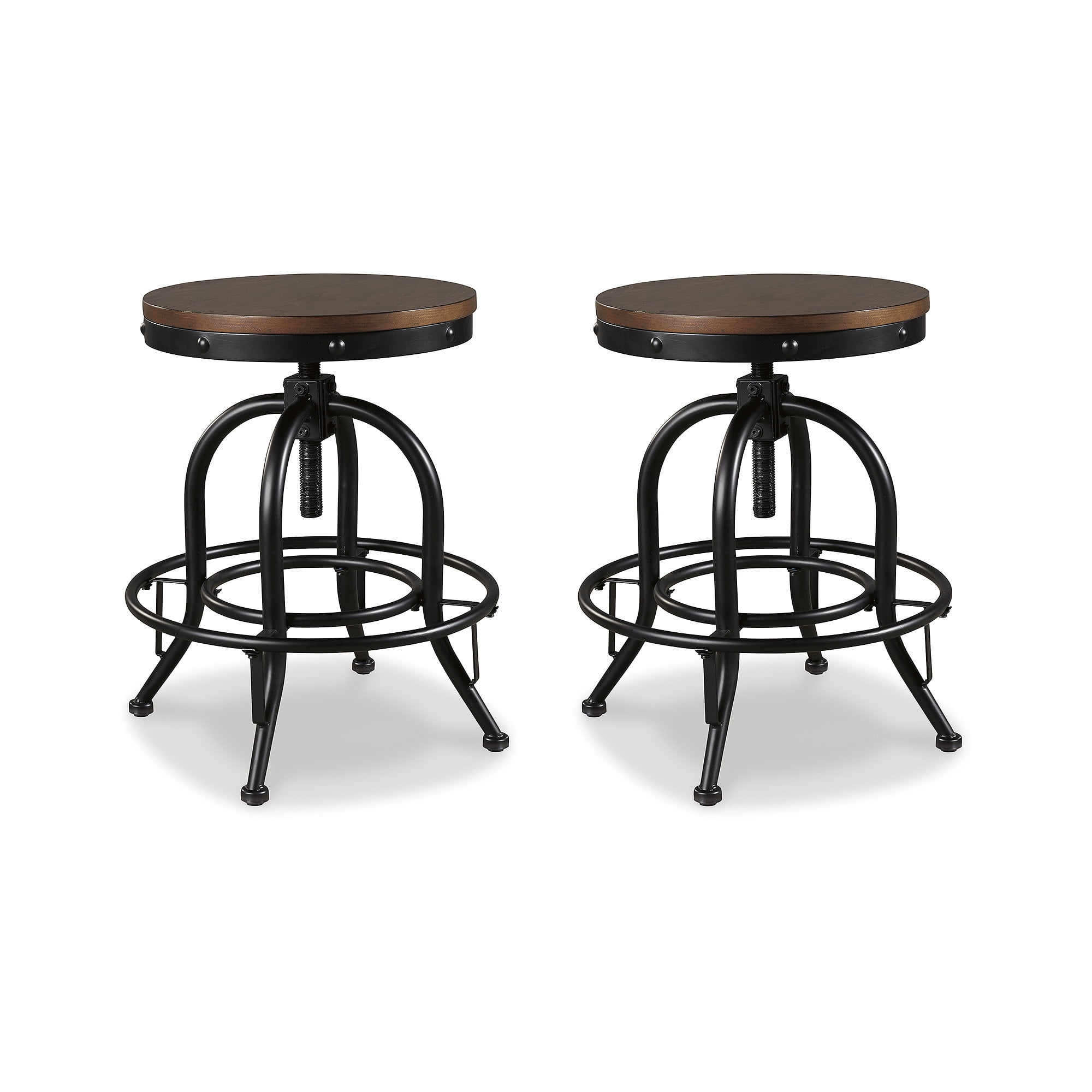 Signature Design by Ashley Valebeck Industrial Adjustable Height Swivel Barstool, Set of 2, Brown