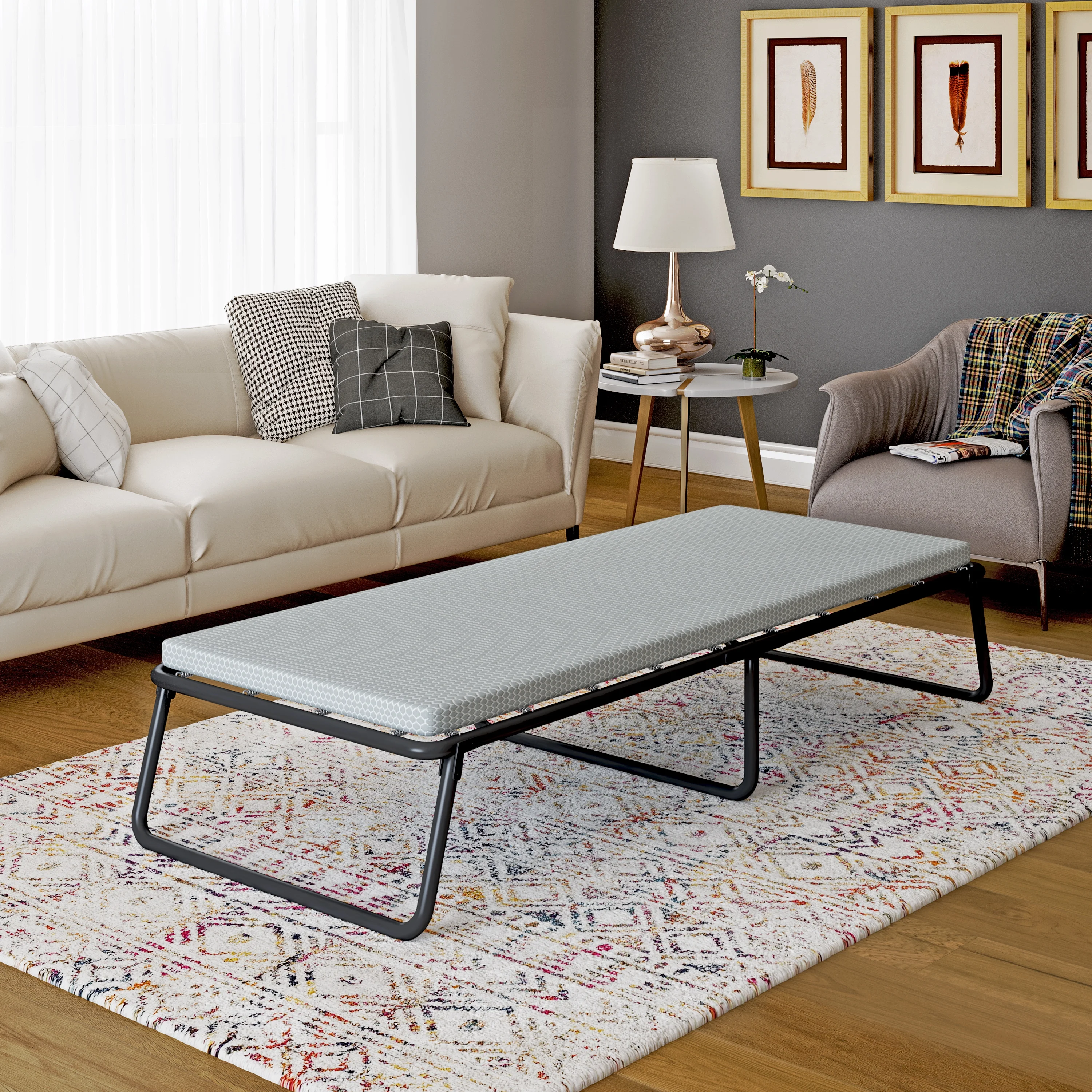 Simmons Beautysleep Single Size Folding Guest Bed - Memory Foam Mattress with Metal Frame, Washable Removable Cover