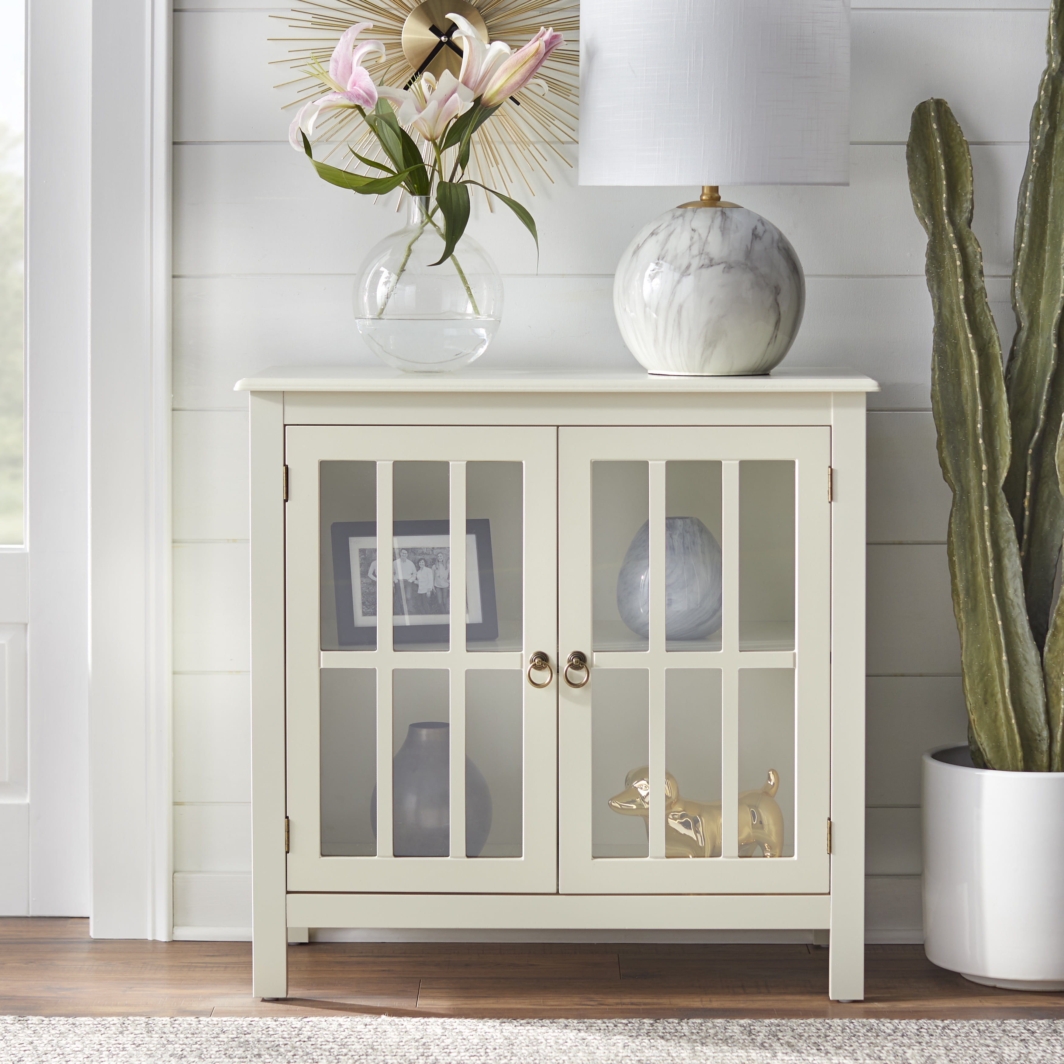 Simple Living Portland 2-Door Glass Cabinet Antique White