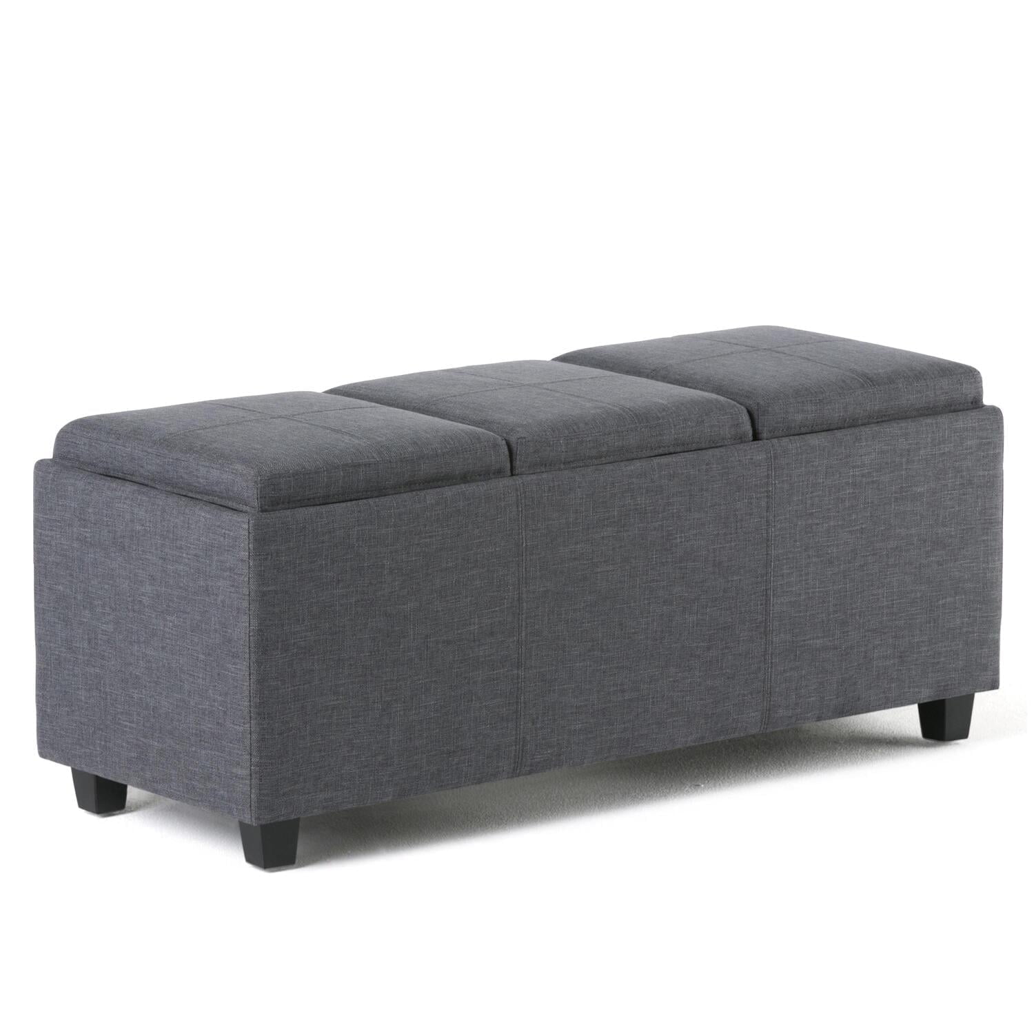 Avalon 42 inch Wide Contemporary Storage Ottoman in Slate Grey Linen Look Fabric