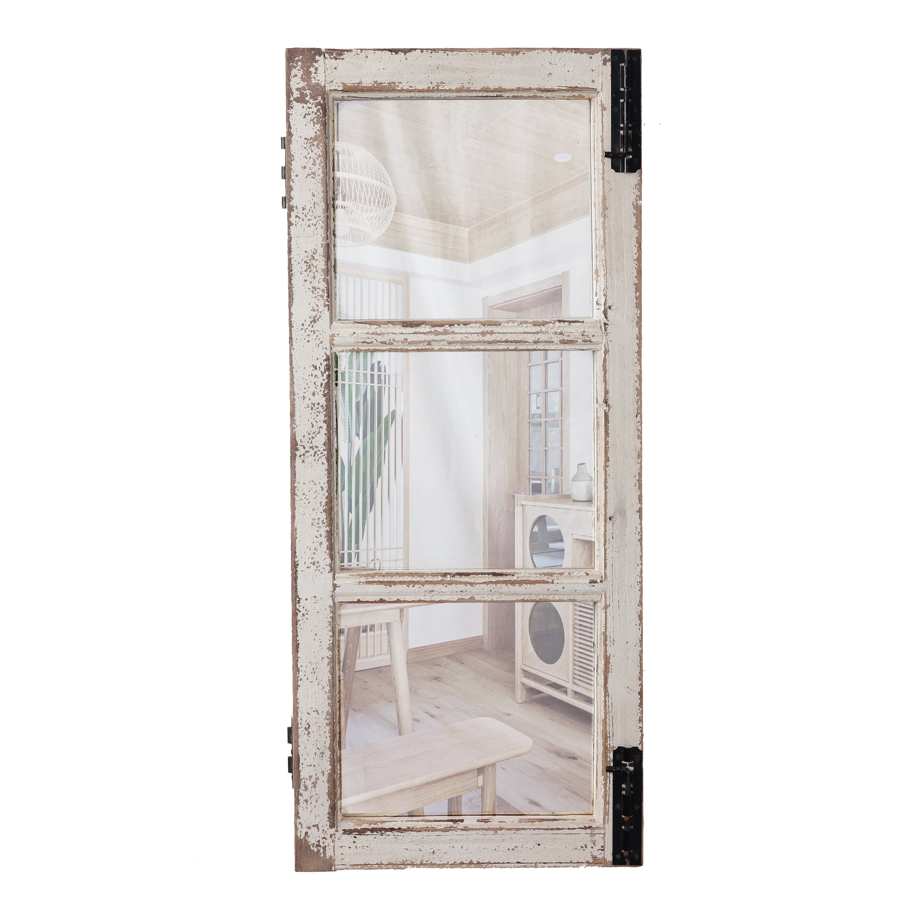Sintosin Rustic Farmhouse Windowpane Mirror, 14" x 33", Distressed White Rectangular Wall Decor, Hanging Mirror for Bathroom Living Room Bedroom
