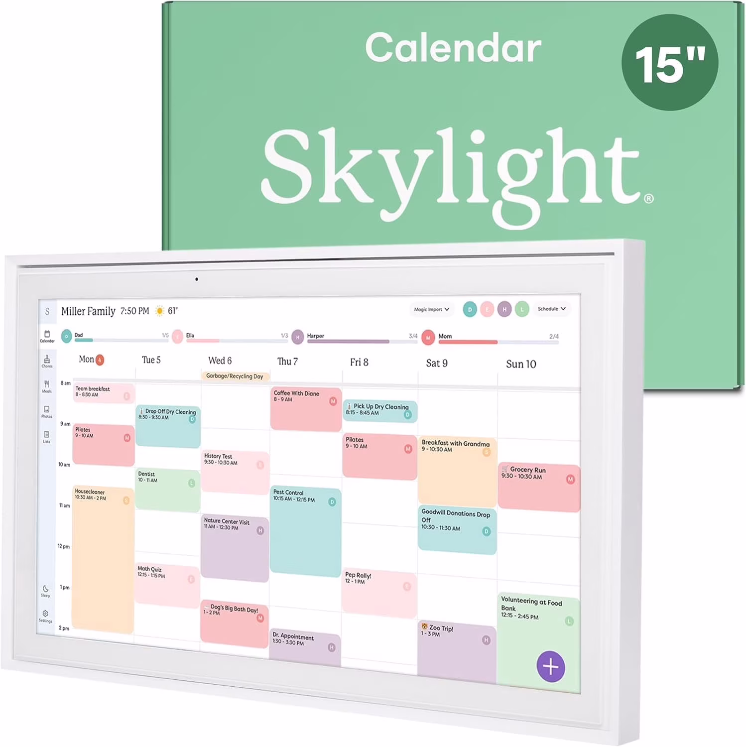 Skylight Calendar 15-inch Touchscreen Digital Calendar, All-in-One Family Organizer and Chore Chart, Wall Mount Included - White