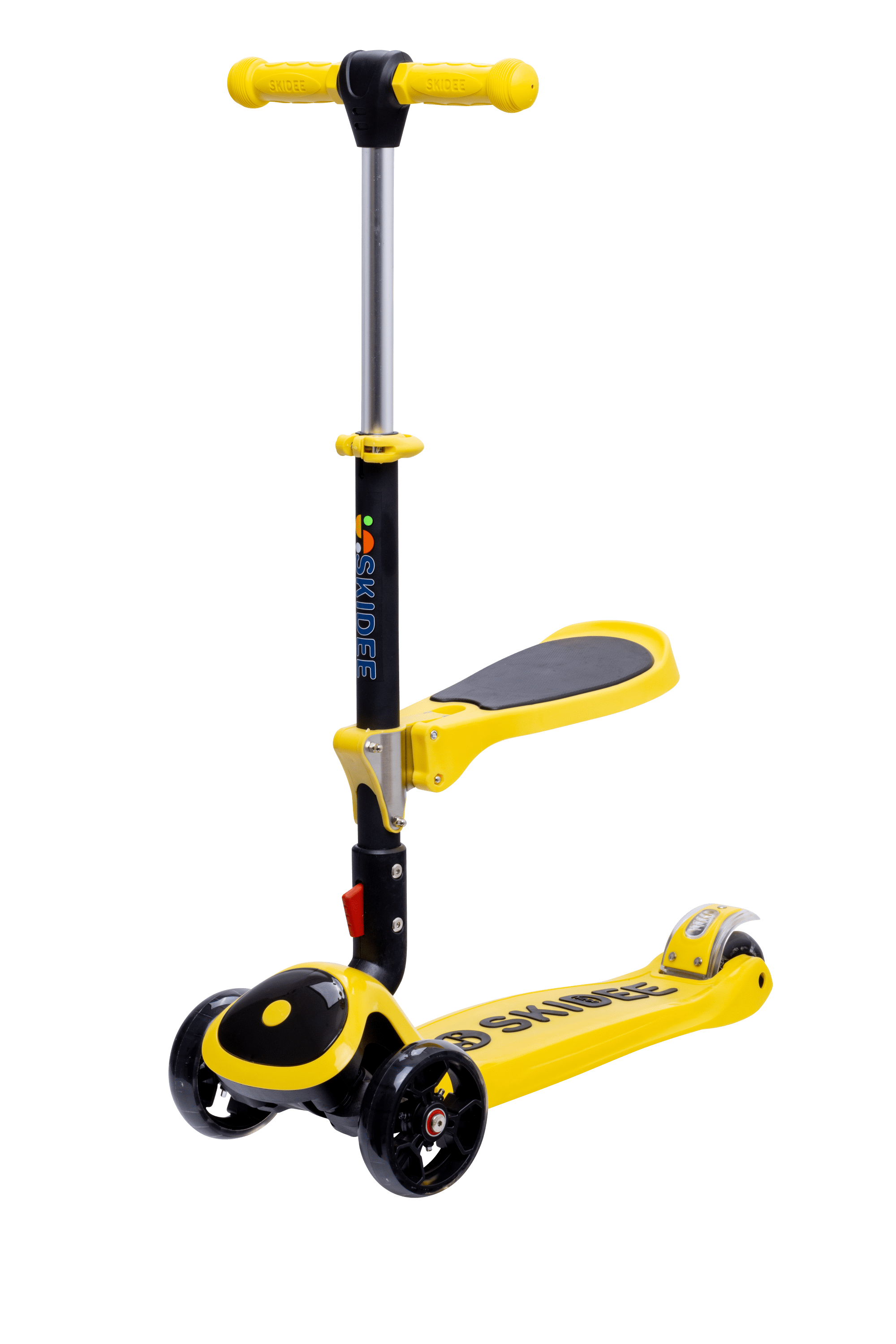 Skidee Kick Scooters for Kids, Adjustable Height, Foldable, LED Lights, Rear Brake, Ages 2-12, Yellow