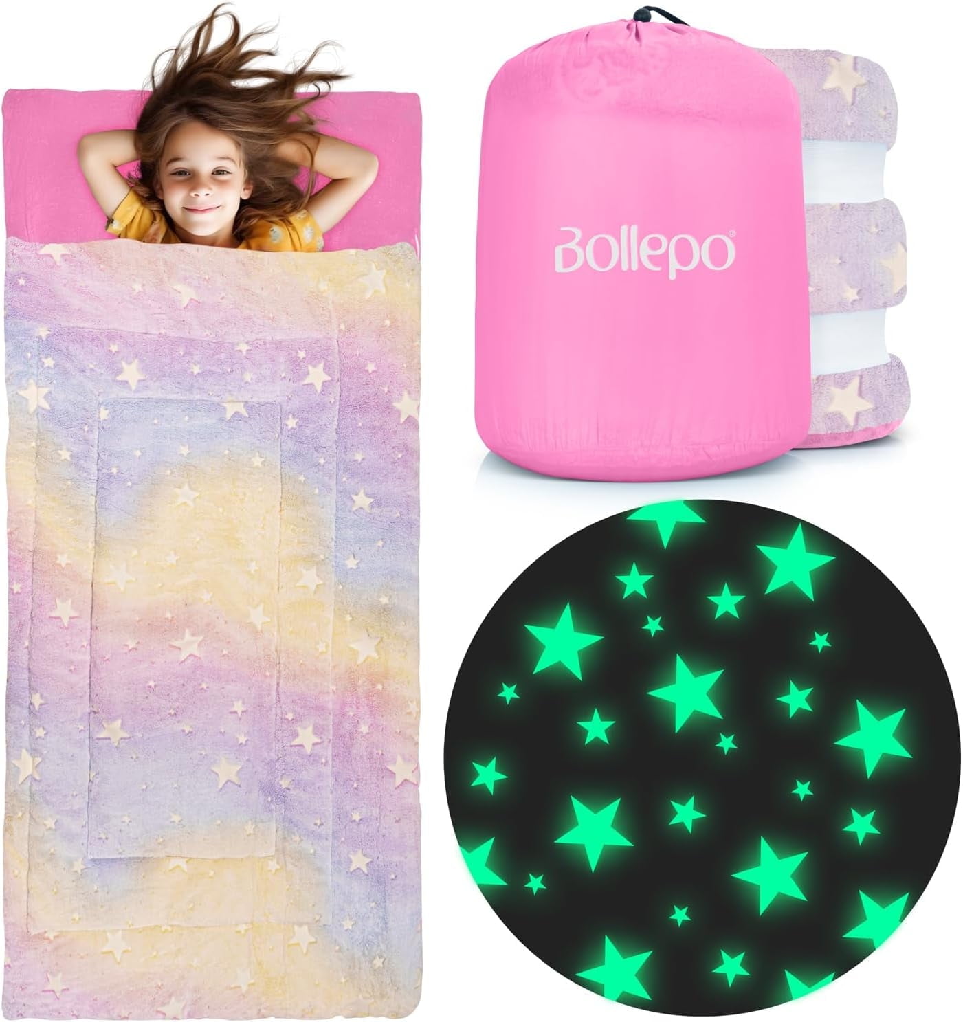 Sleeping Bag for Girls - Rainbow with Glowing Stars