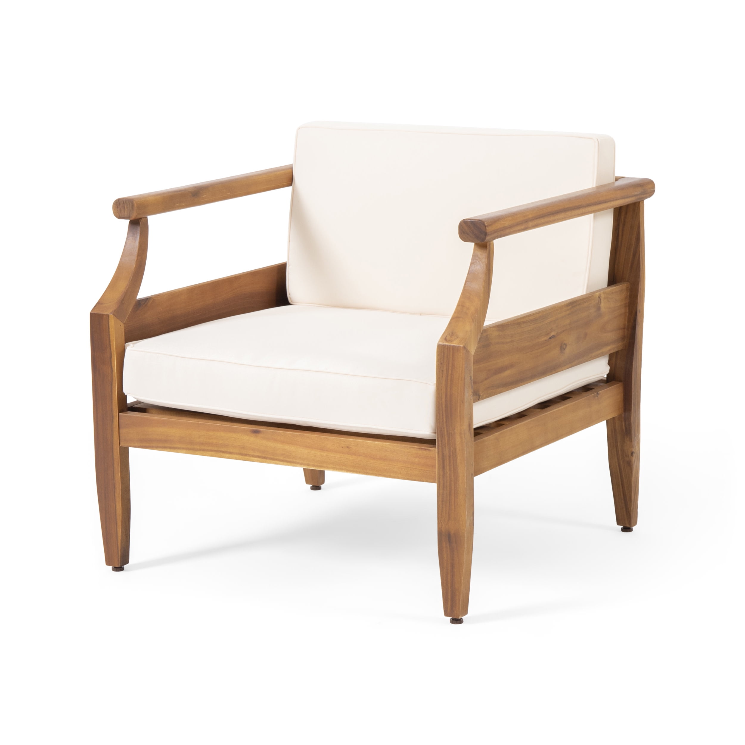 Sloane Acacia Wood Outdoor Club Chairs with Cushions, Teak, Cream